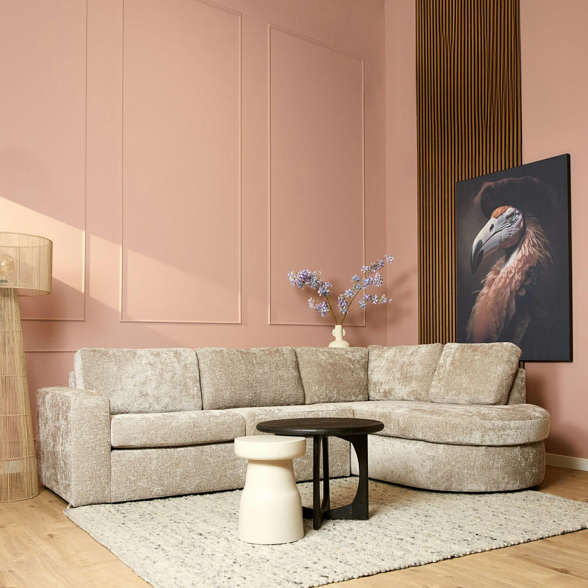 Canapé d'angle beige tissu doux (côté droit fixe) RIVOLI