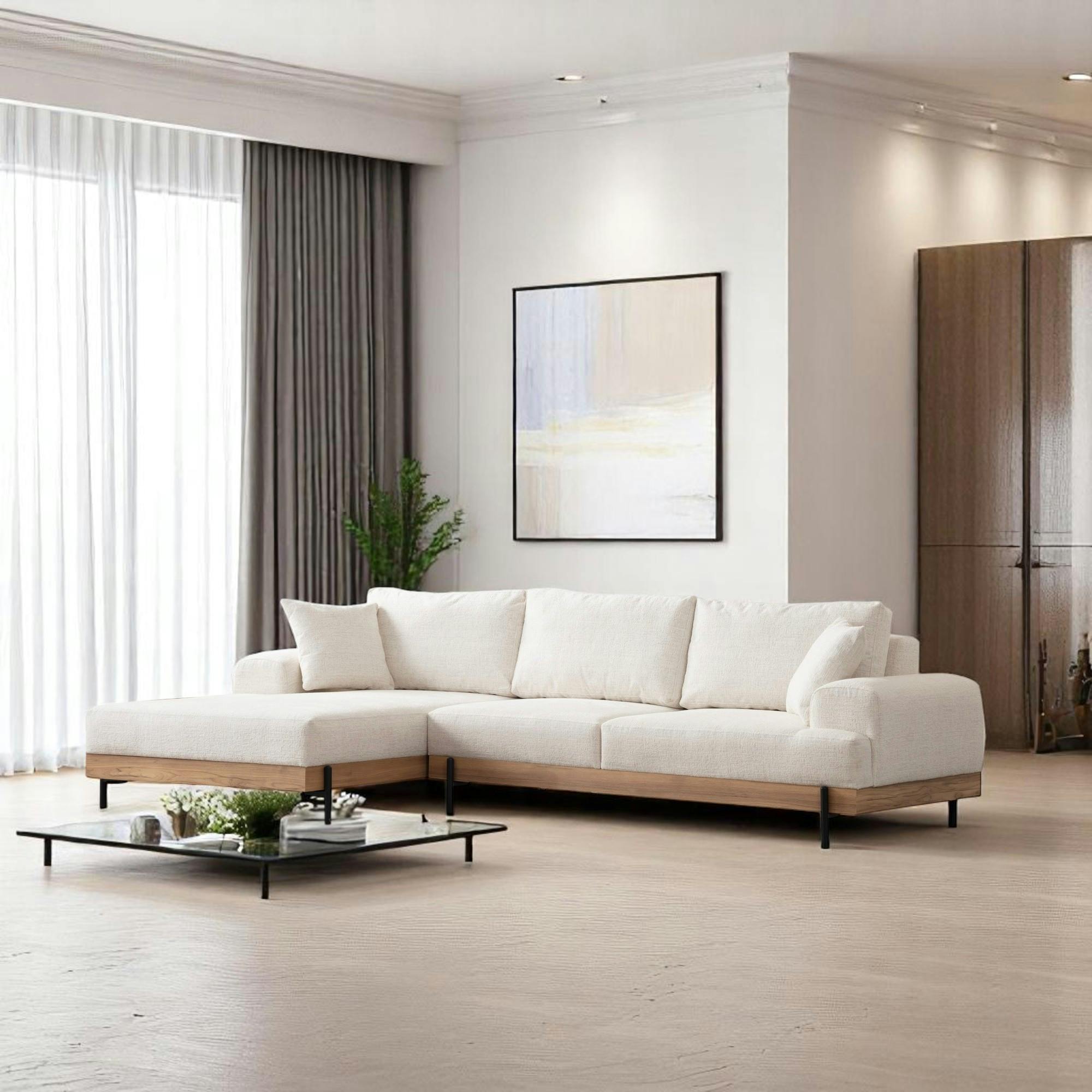 Canapé d'angle blanc - accoudoirs larges, côté gauche TROPEA