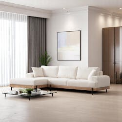 Canapé d'angle blanc - accoudoirs larges, côté gauche TROPEA