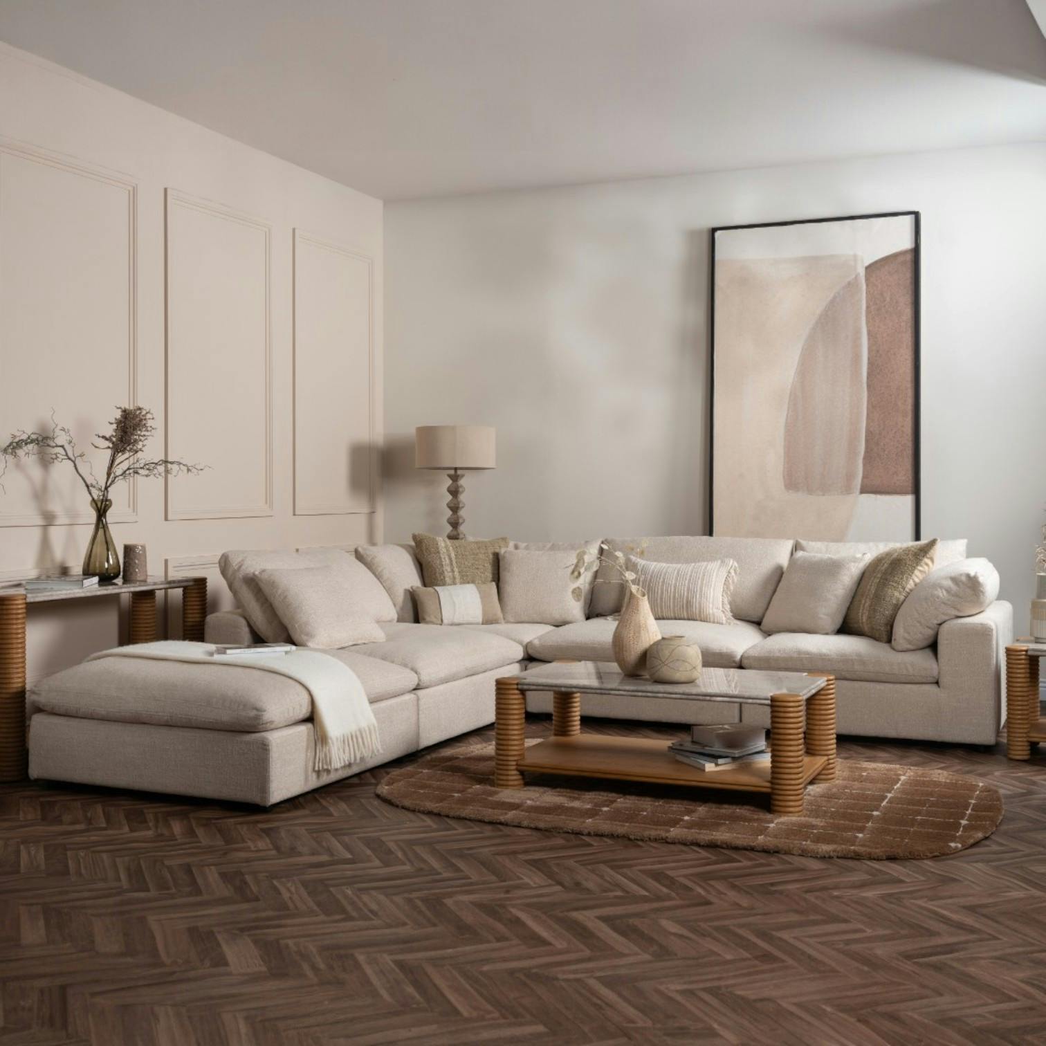 Canapé d'angle blanc écru (angle gauche) GIULIA