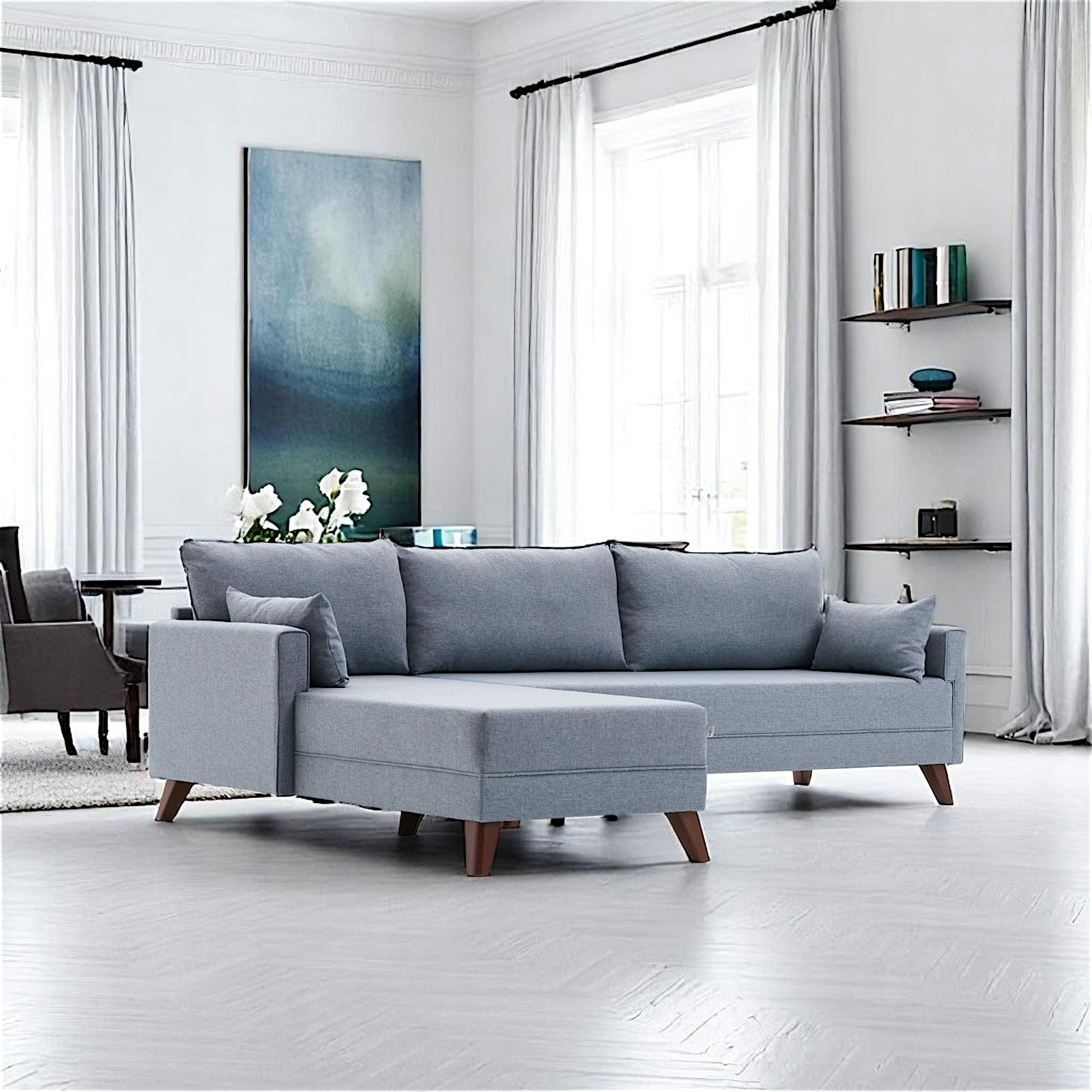 Canapé d'angle bleu gris - 275 cm, côté gauche SPLIT
