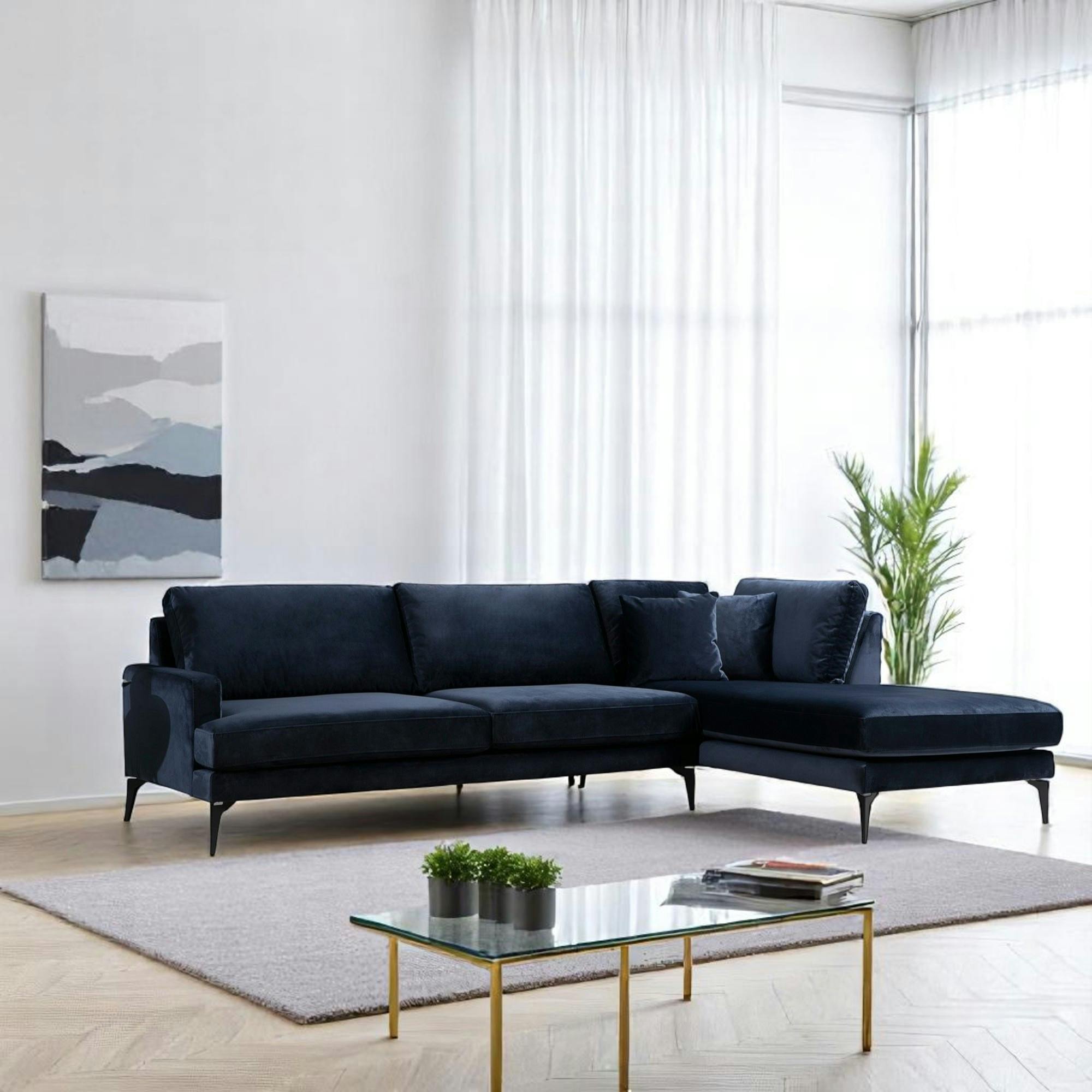 Canapé d'angle bleu nuit en velours - côté droit SEATTLE
