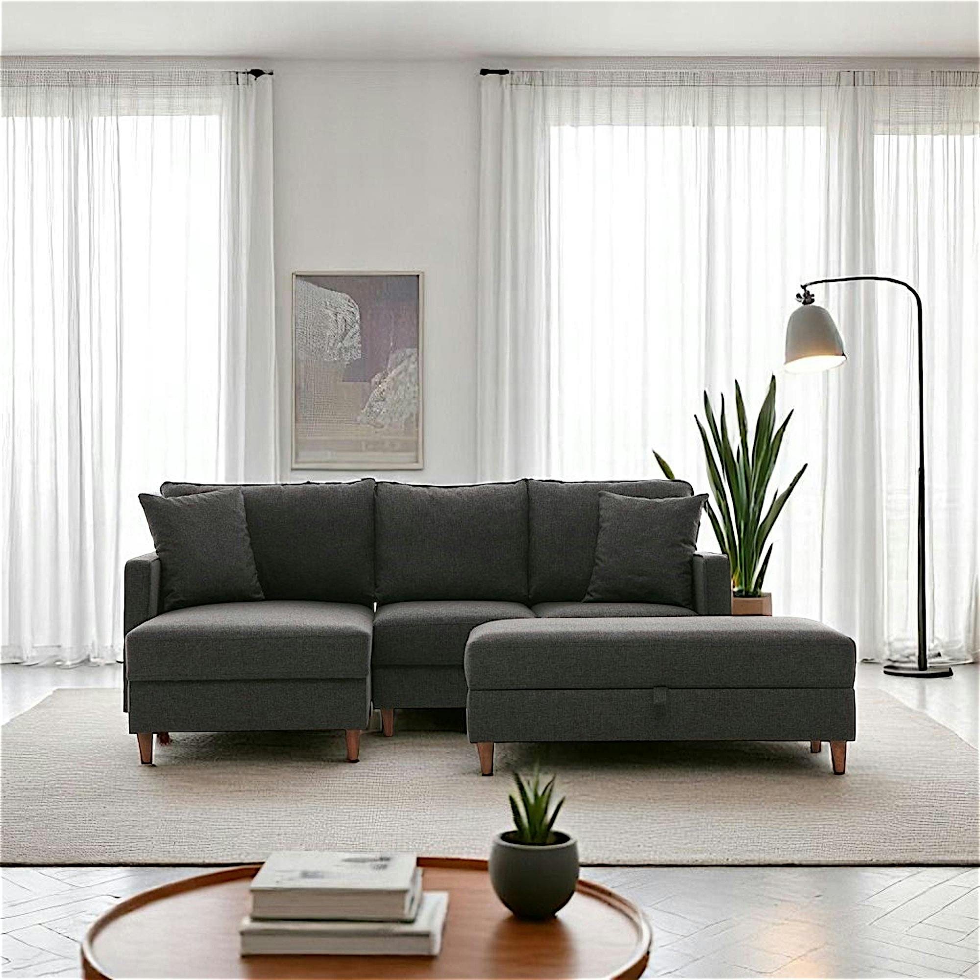 Canapé d'angle convertible anthracite - côté gauche COMO