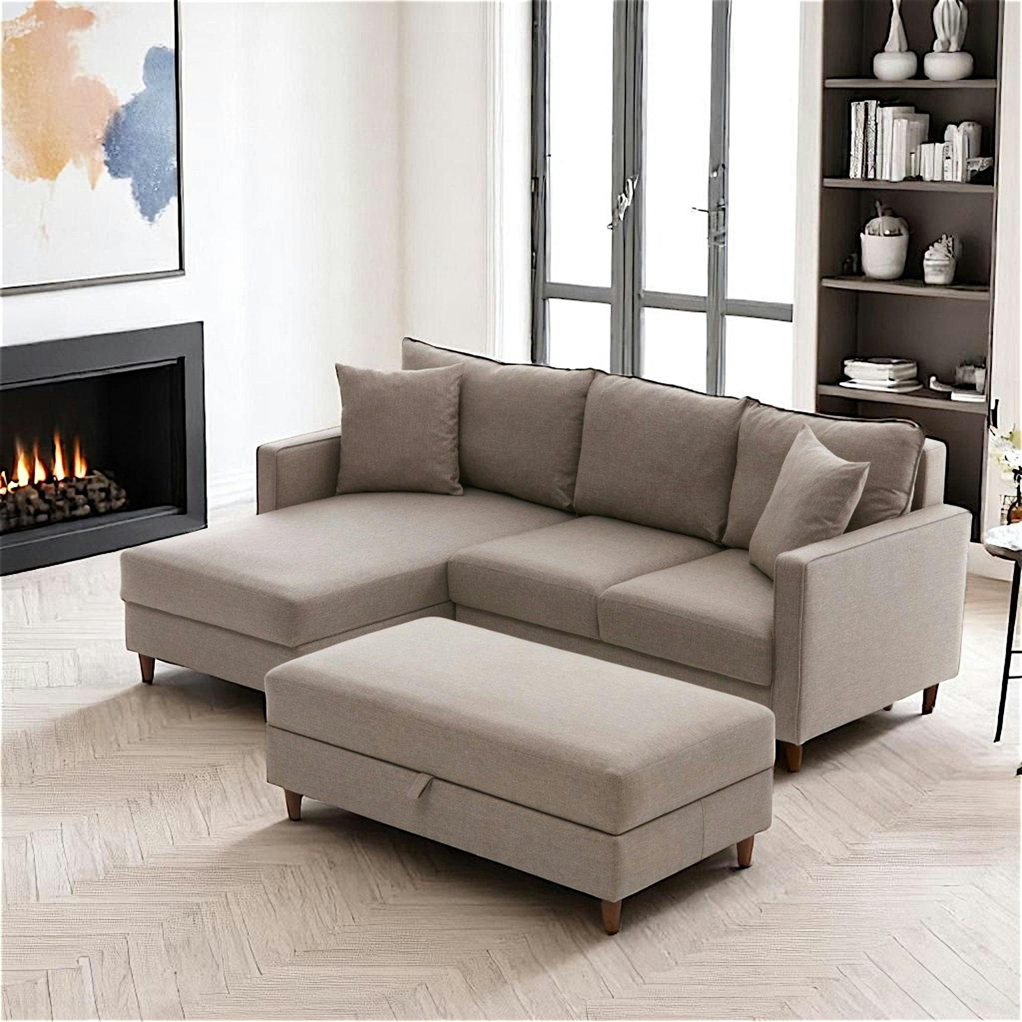 Canapé d'angle convertible beige - côté gauche COMO