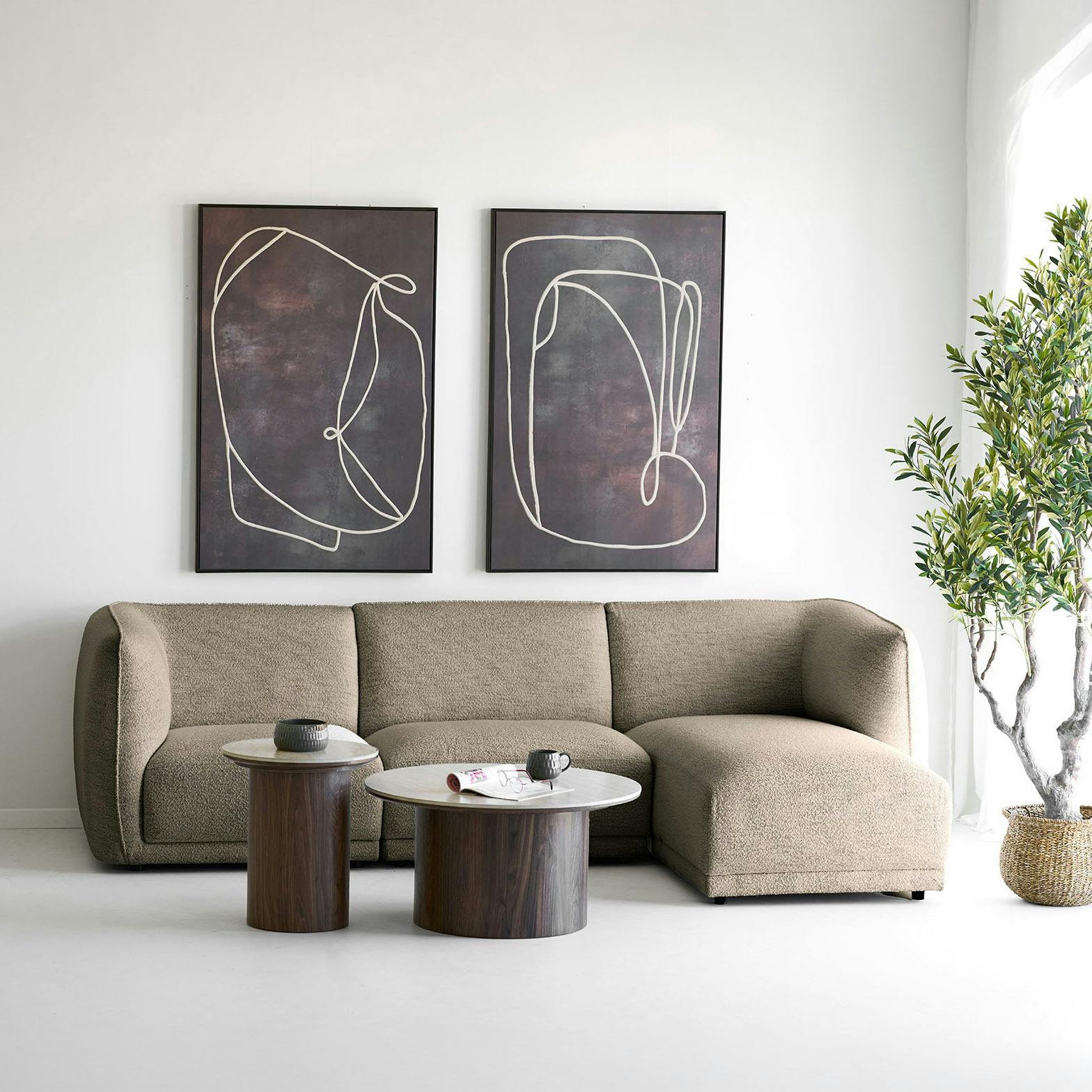 Canapé d’angle droit 4 places en tissu marron BERLIN