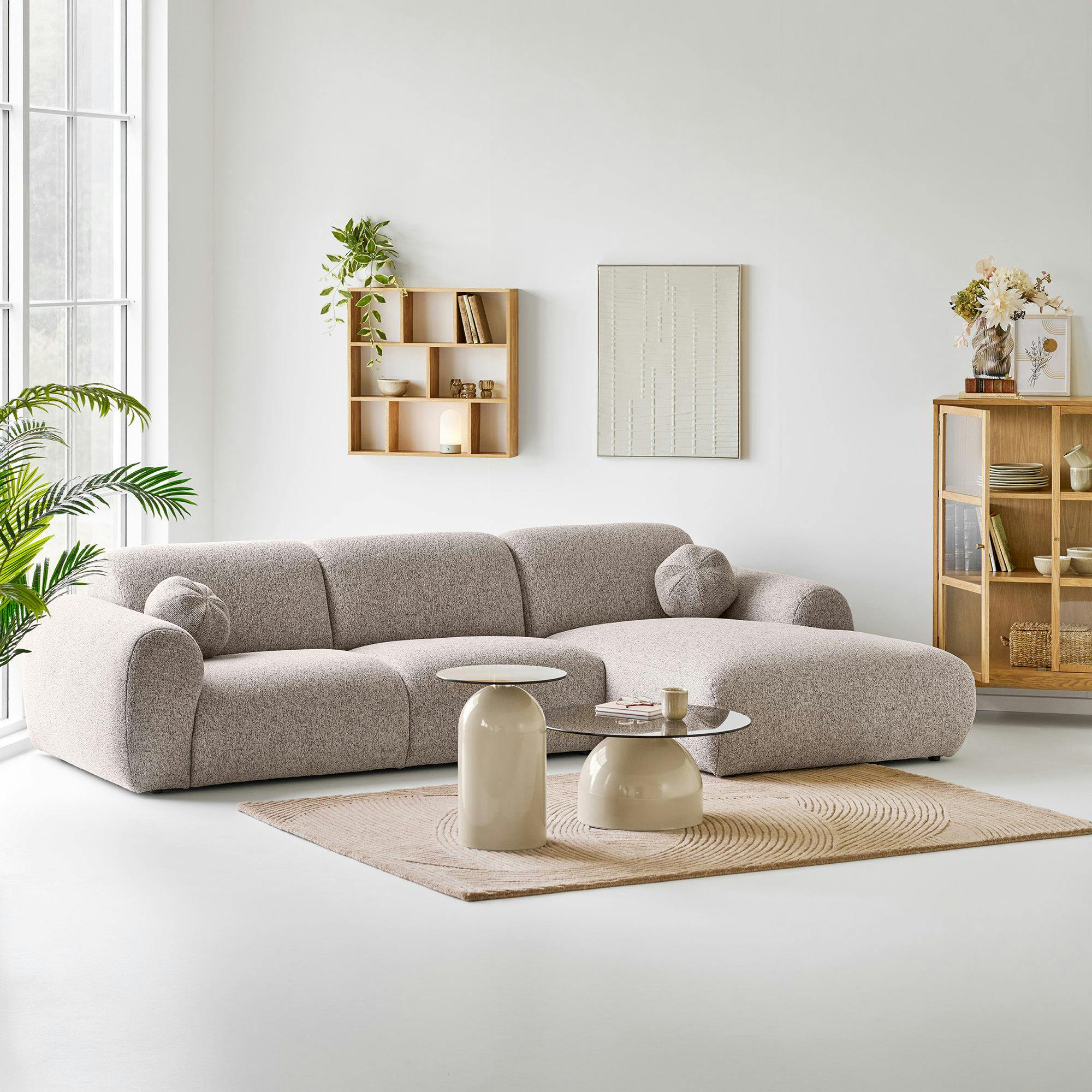 Canapé d’angle droit 5 places en tissu gris pierre BERLIN