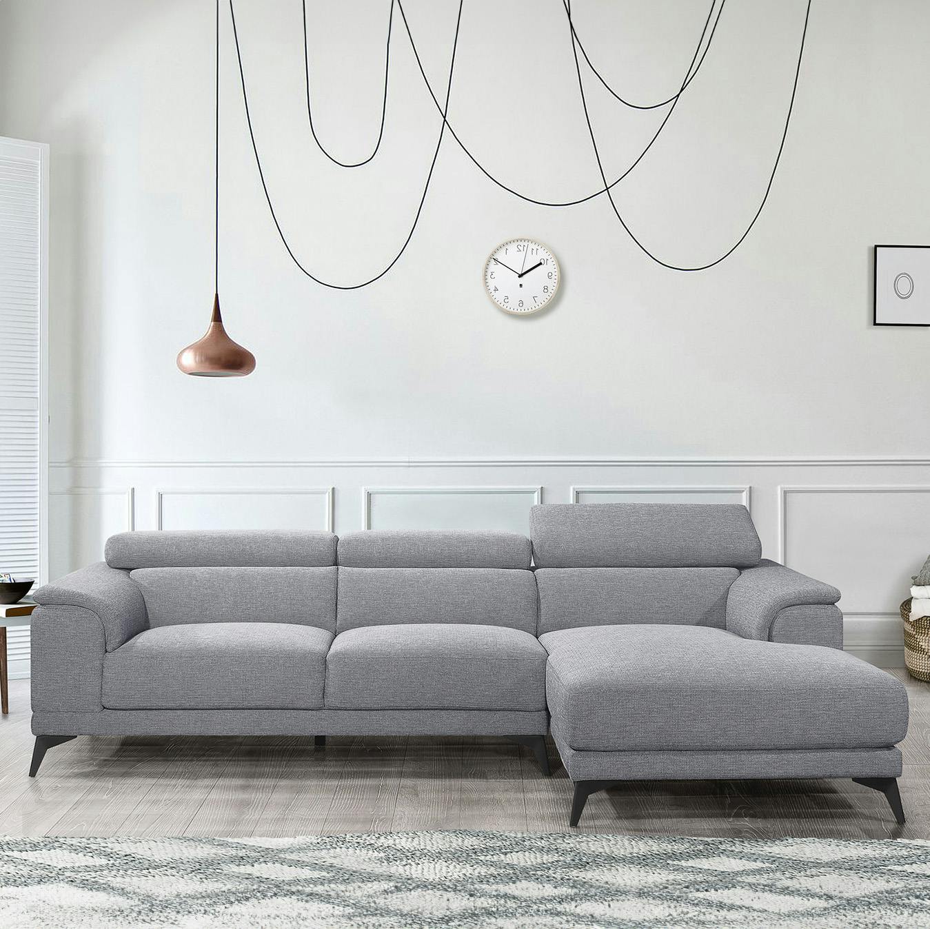 Canapé d'angle (droit) moderne tissu gris
