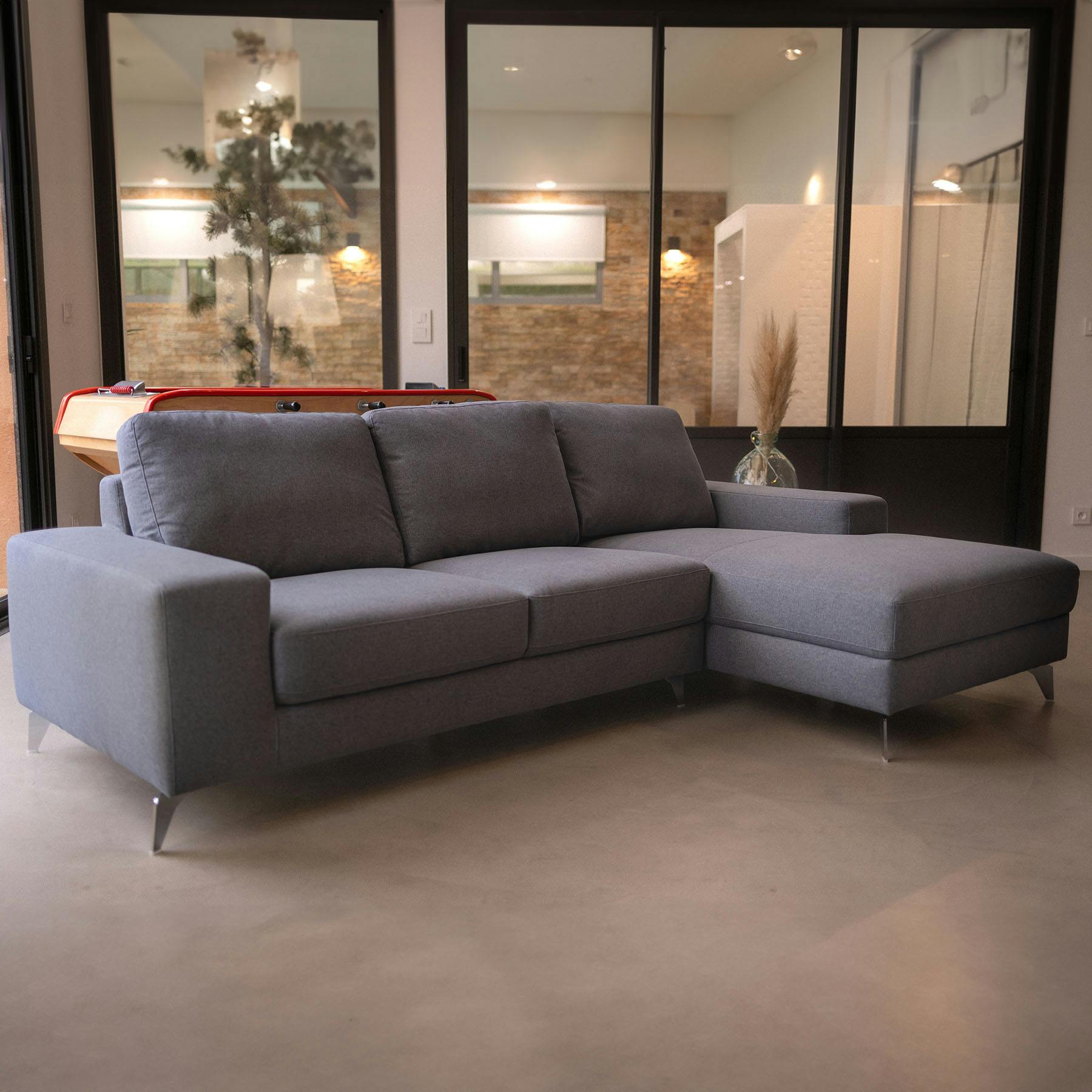 Canapé d'angle (droit) tissu gris anthracite