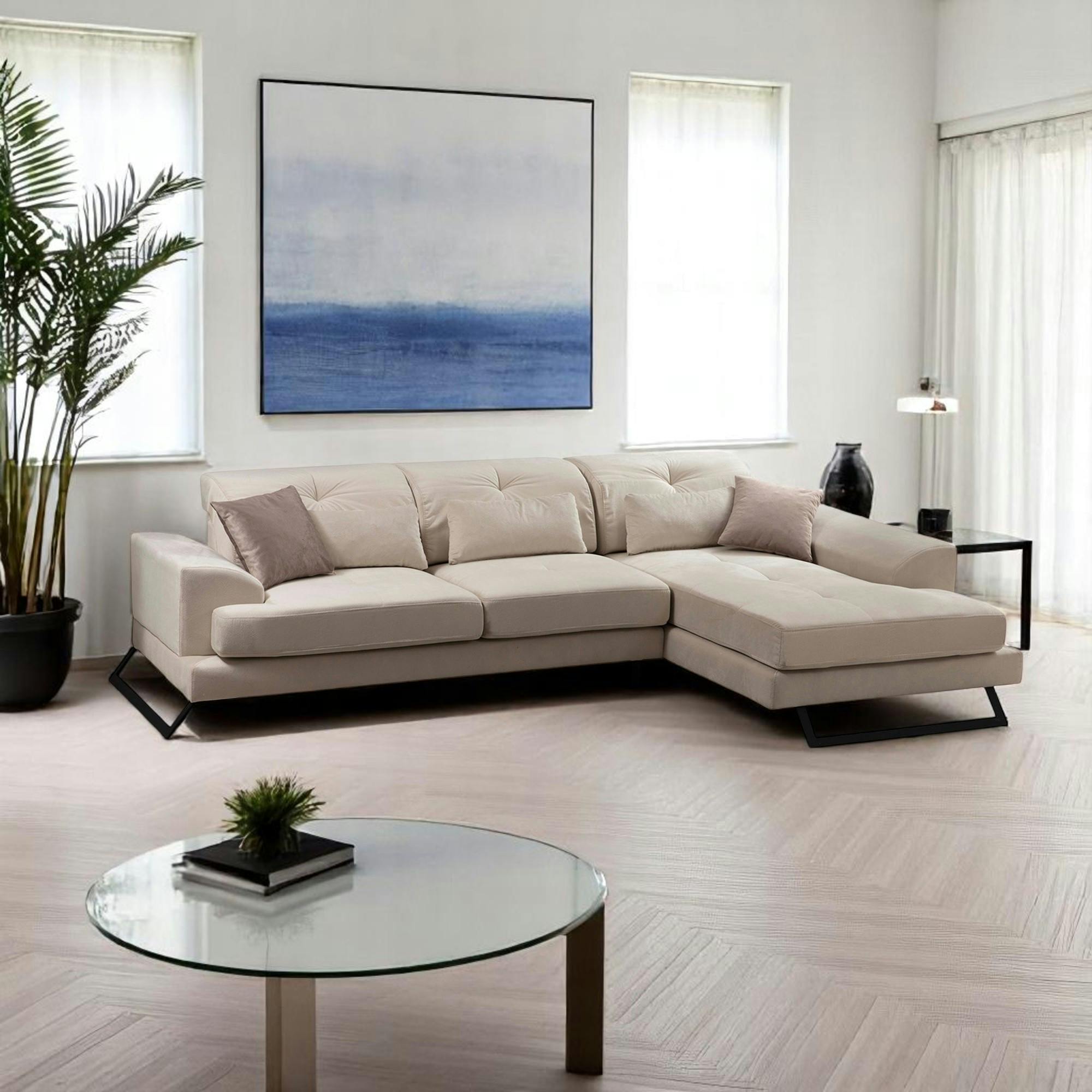 Canapé d'angle écru - dossier inclinable, côté droit MILO