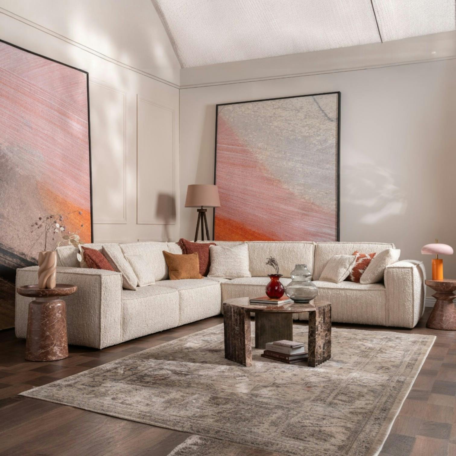 Canapé d'angle en tissu blanc SEMPIONE