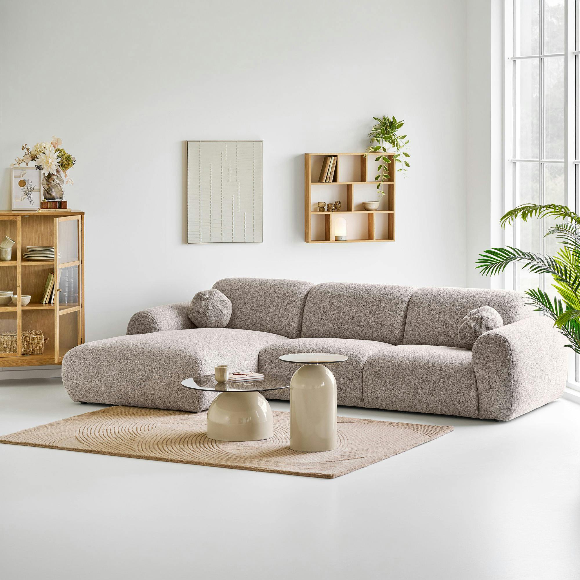 Canapé d’angle gauche 5 places en tissu gris pierre BERLIN
