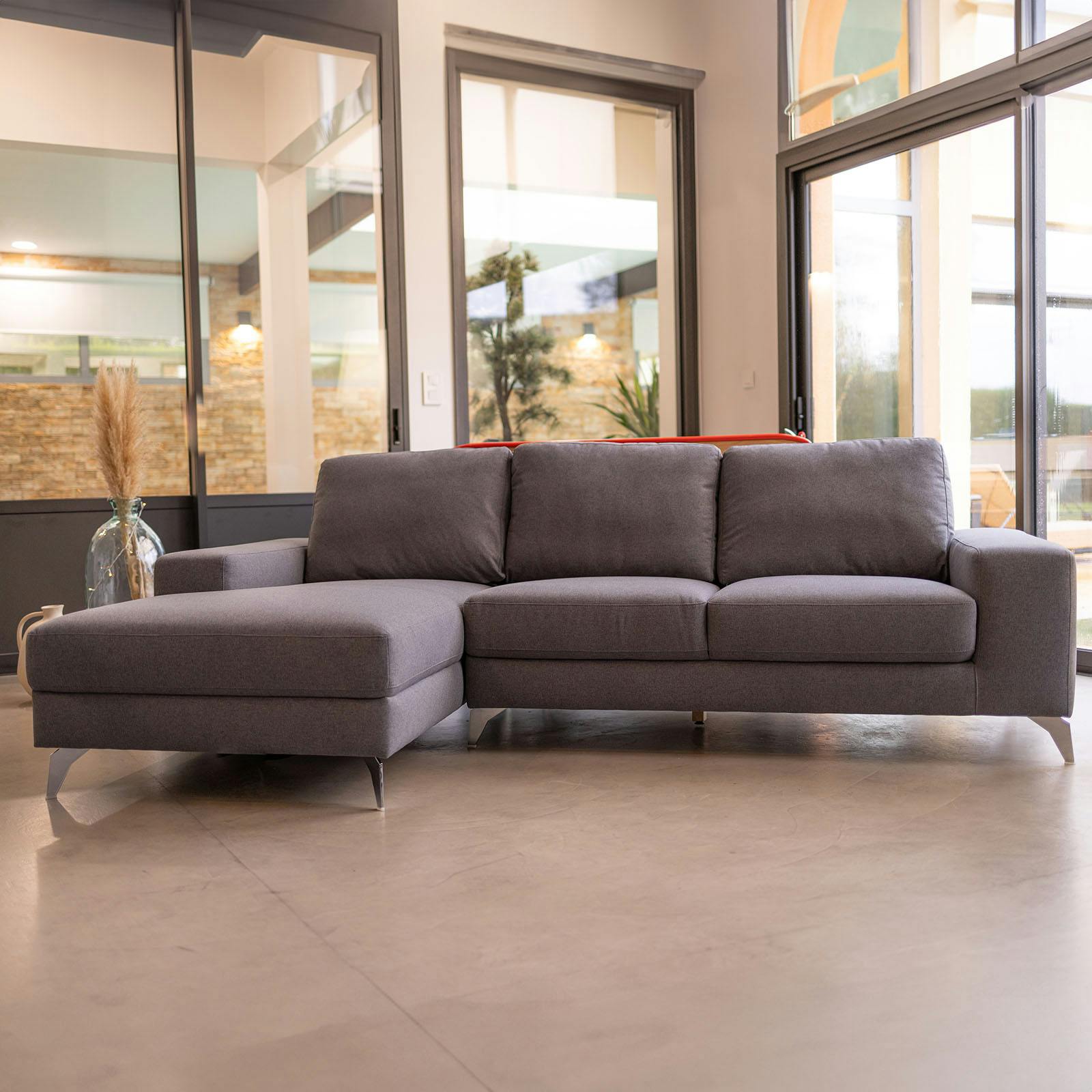 Canapé d'angle (gauche) tissu gris anthracite