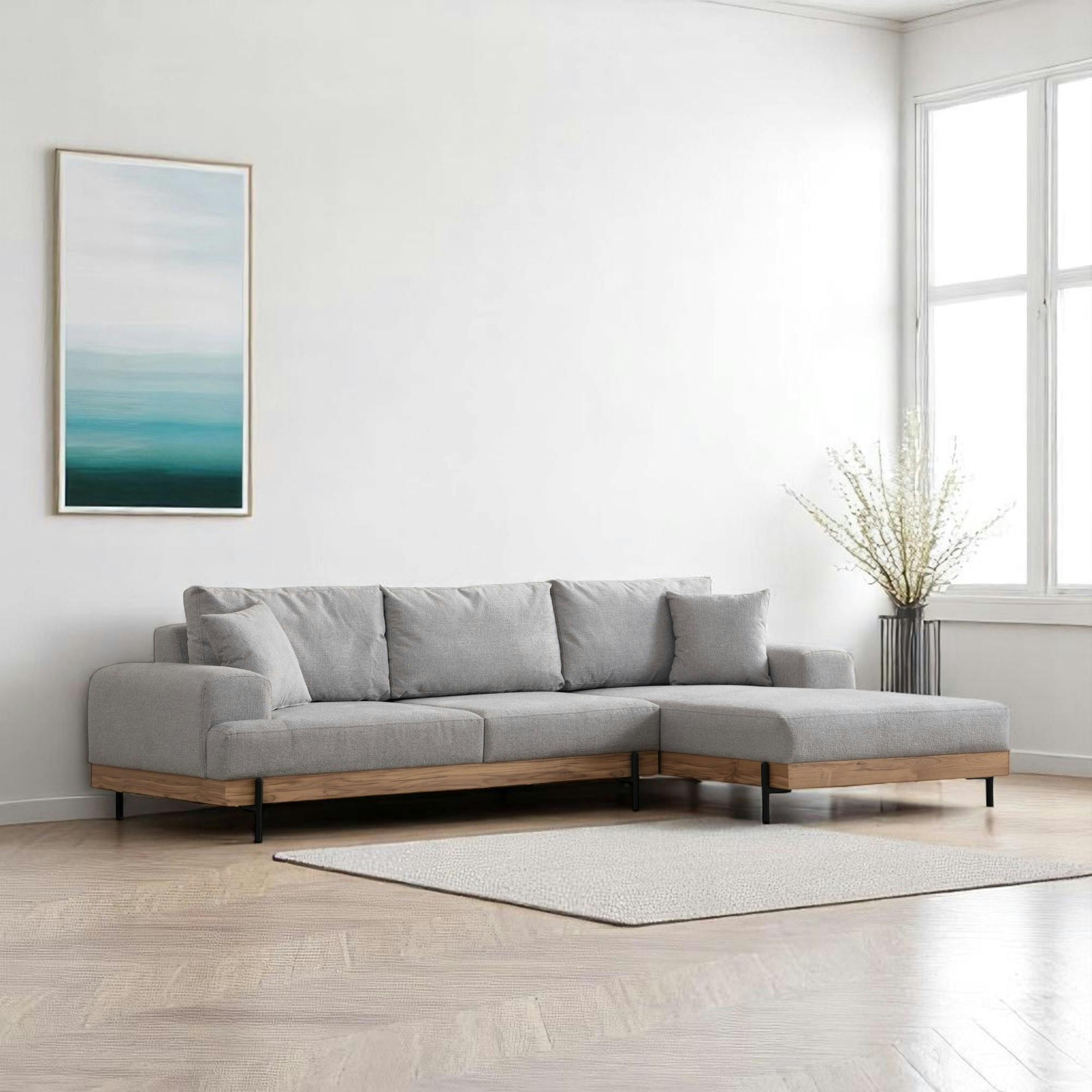 Canapé d'angle gris - accoudoirs larges, côté droit TROPEA