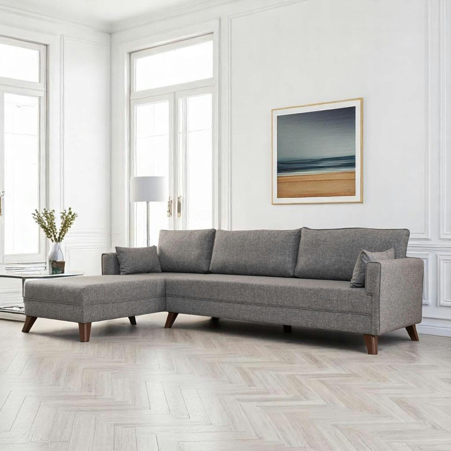 Canapé d'angle gris chiné - 275 cm, côté gauche SPLIT