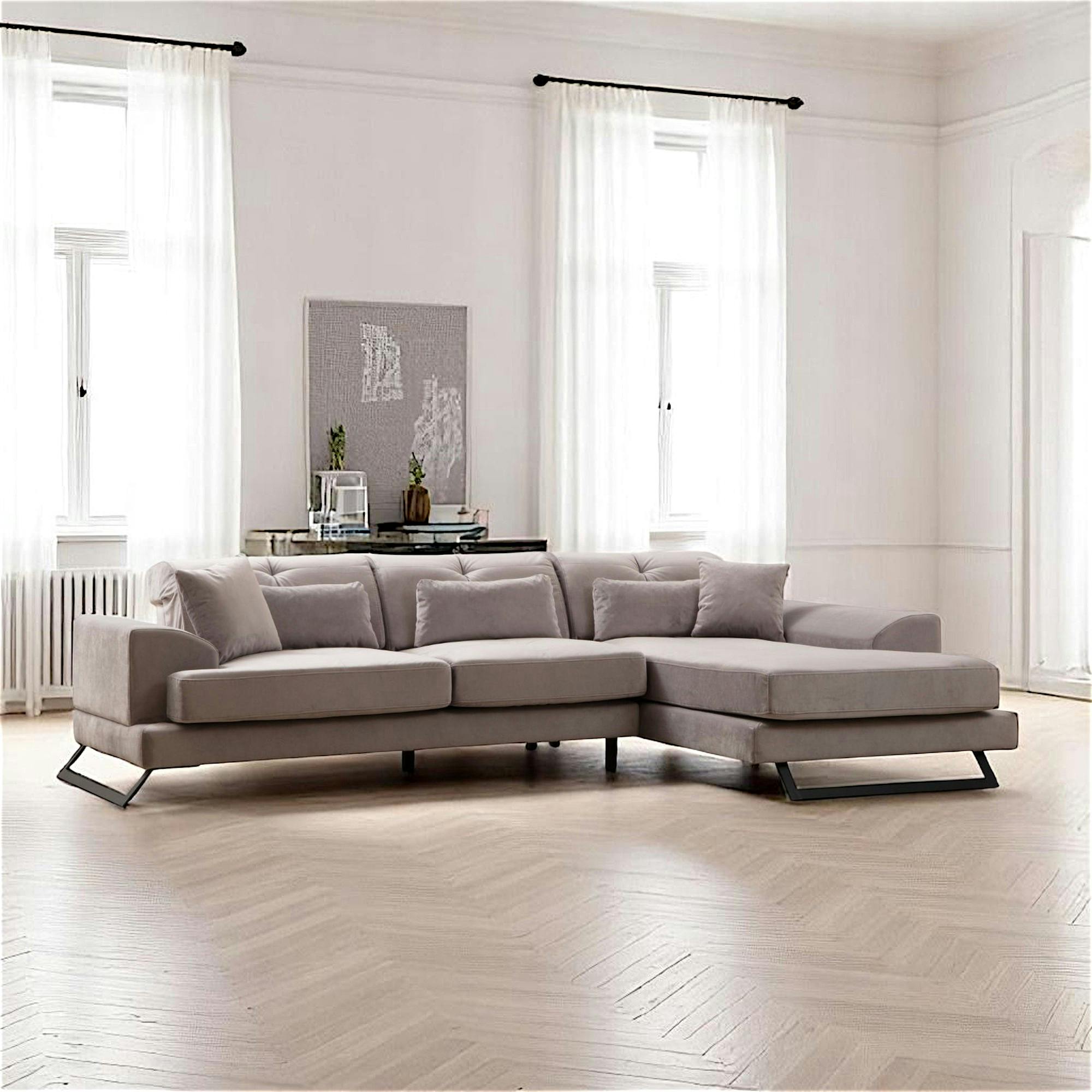 Canapé d'angle gris clair - dossier inclinable, côté droit MILO