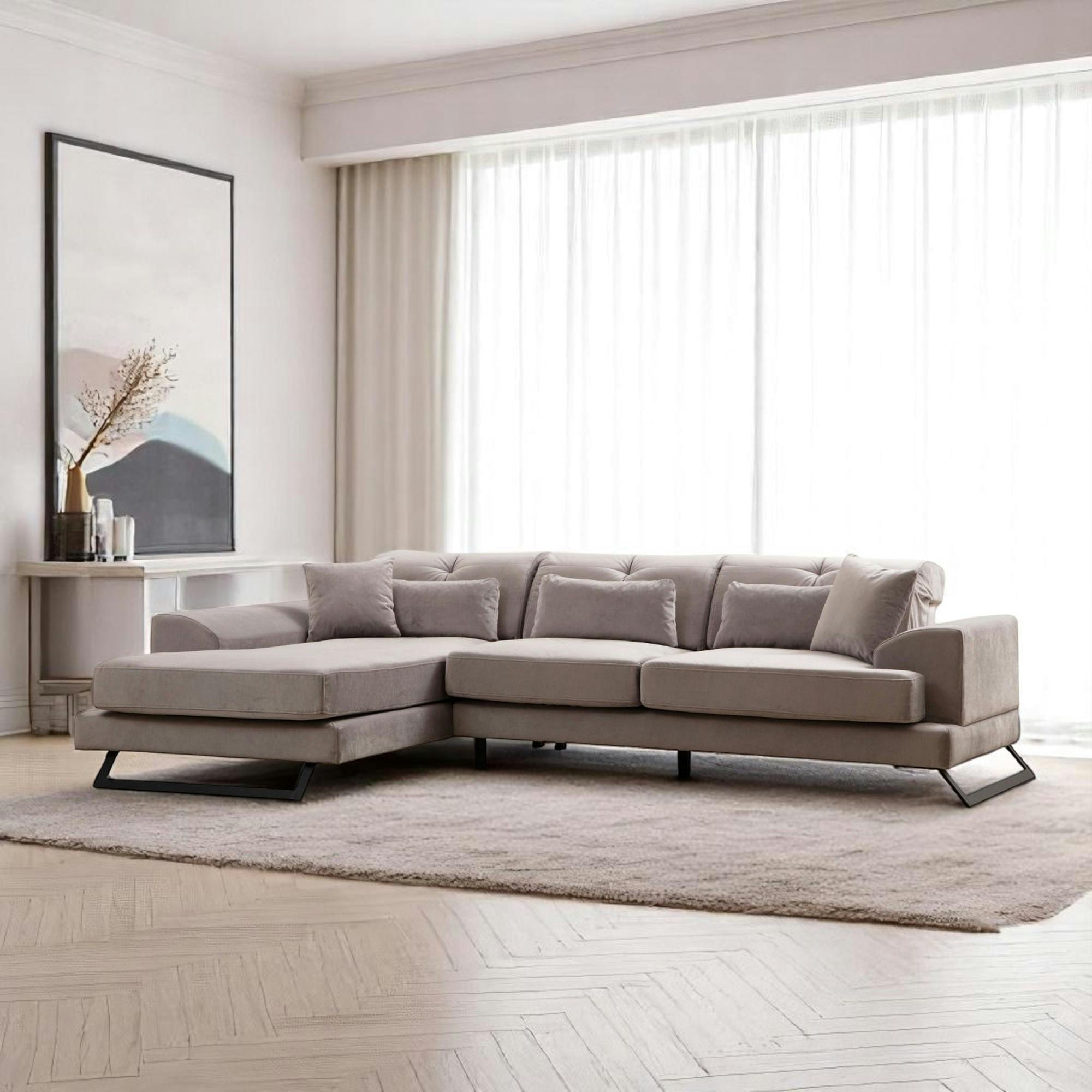 Canapé d'angle gris clair - dossier inclinable, côté gauche MILO