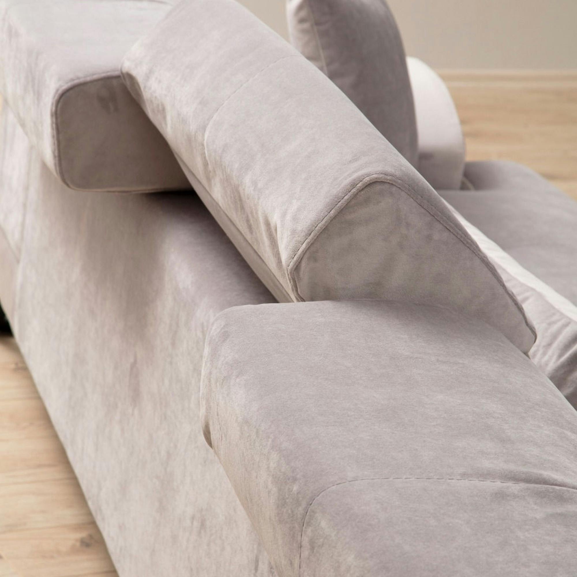 Canapé d'angle gris clair - dossier inclinable, côté gauche MILO