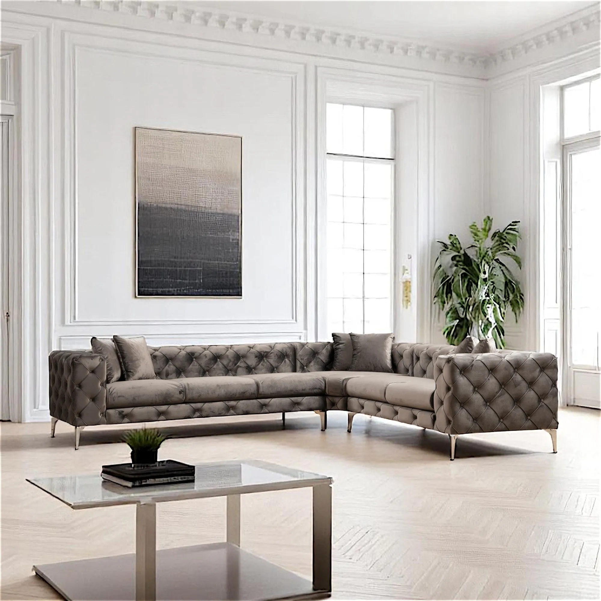 Canape D Angle Capitonne Velours