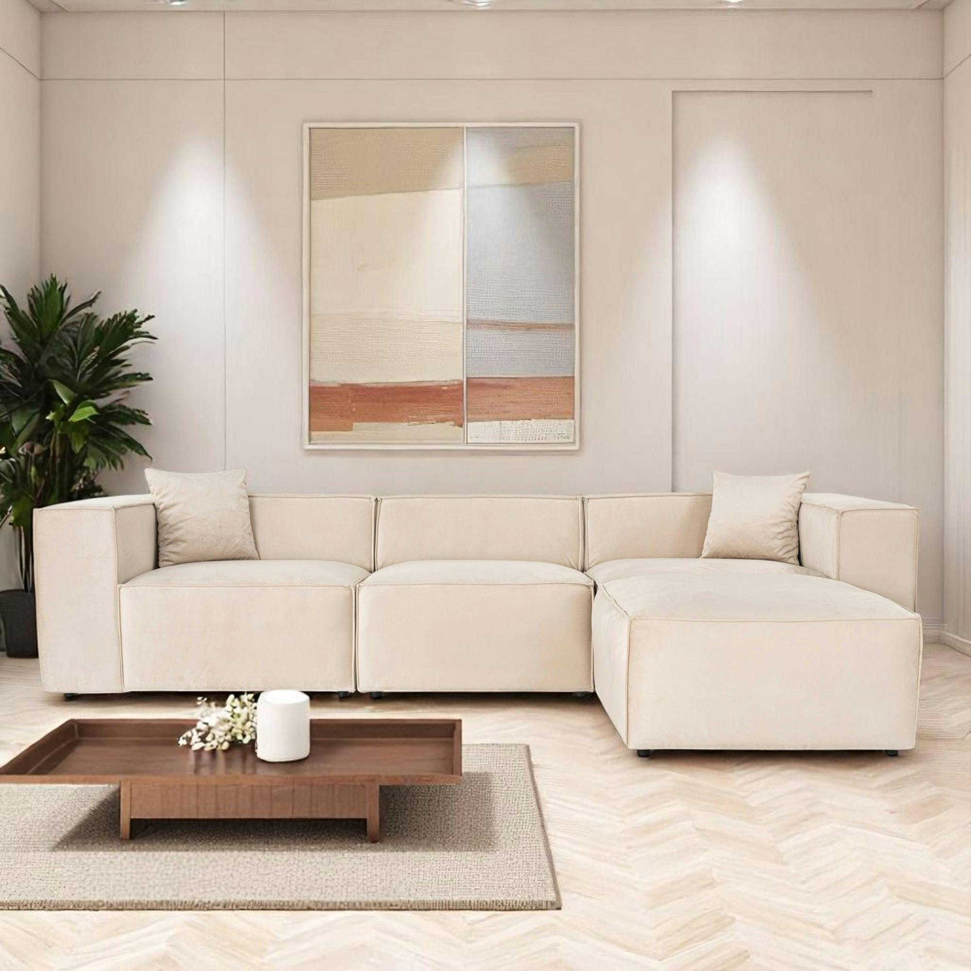 Canapé d'angle modulable beige, tissu lin OSTUNI