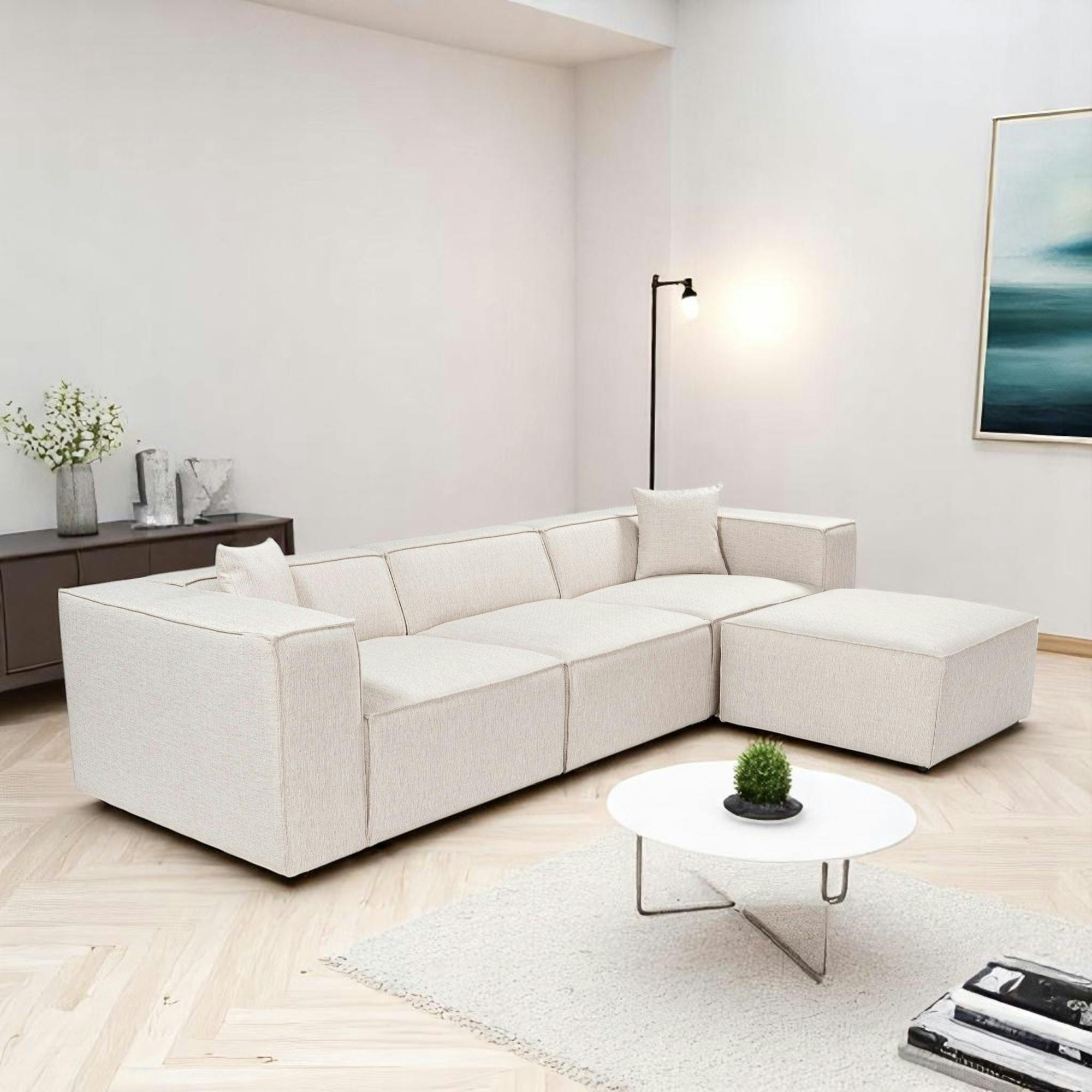 Canapé d'angle modulable écru - tissu lin OSTUNI