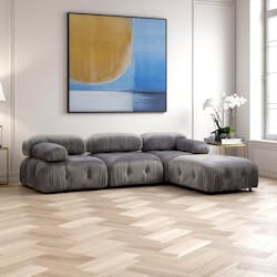 Canapé d'angle modulable gris - tissu velours RONDA