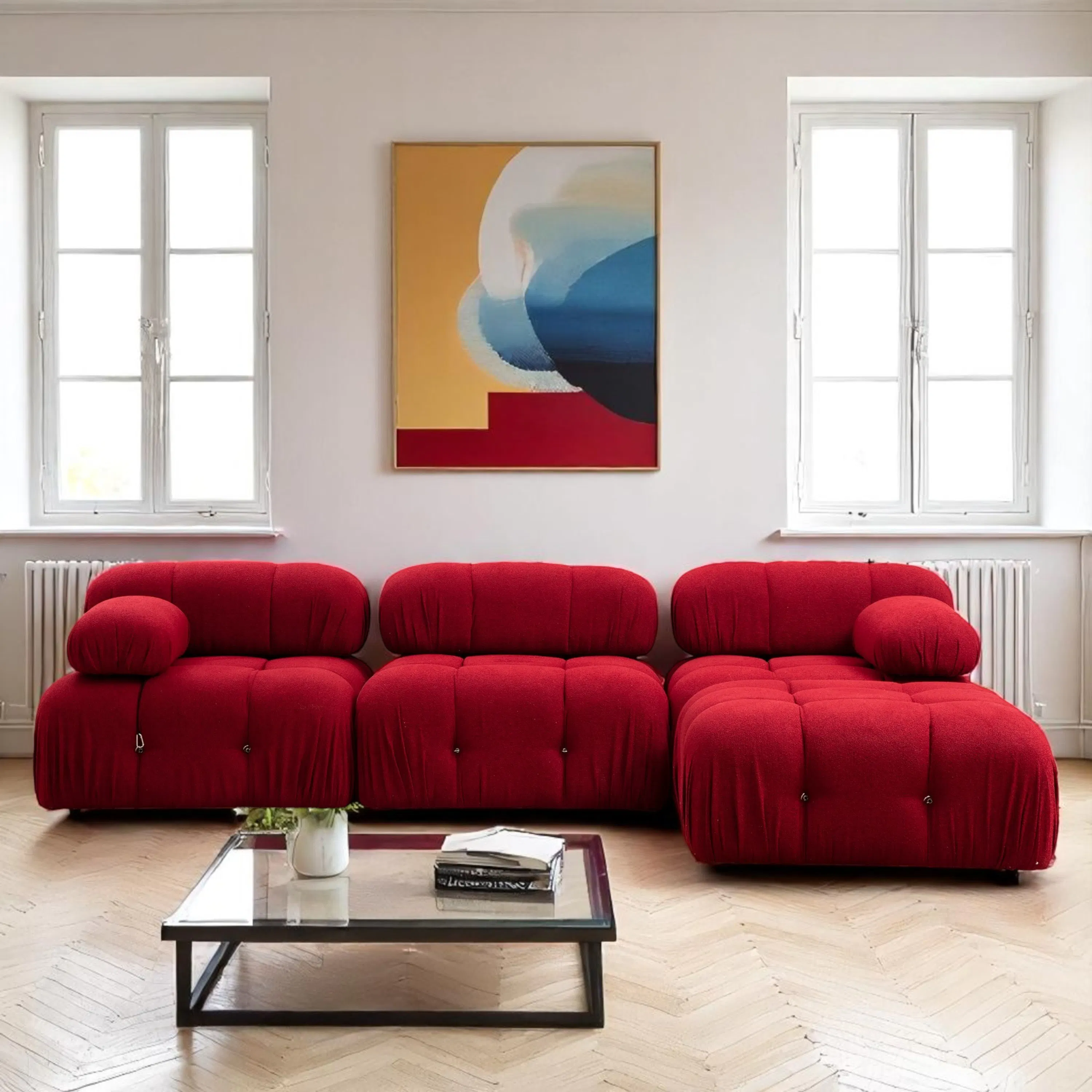 Nettuno Canape Dangle Reversible Modulable En Bouclette Douce T07 Rouge