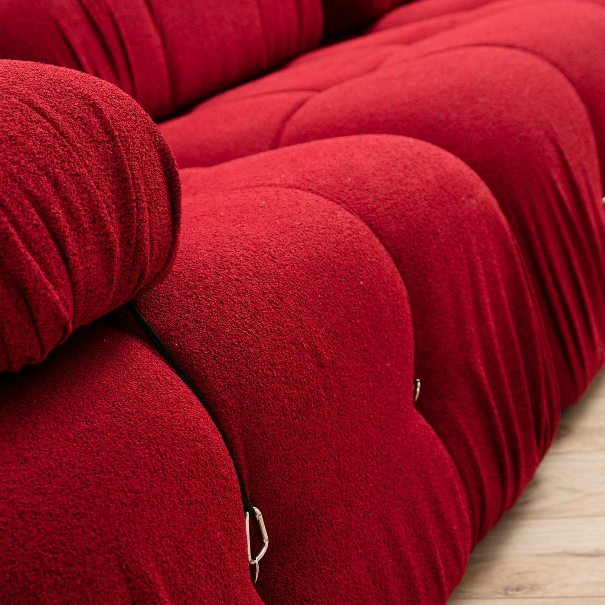 Canapé d'angle modulable rouge - tissu bouclette RONDA