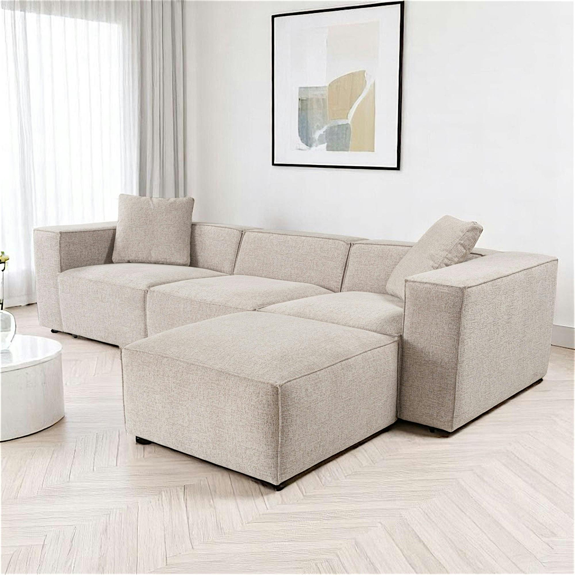 Canapé d'angle modulable taupe - tissu lin OSTUNI