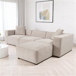 Canapé d'angle modulable taupe - tissu lin OSTUNI