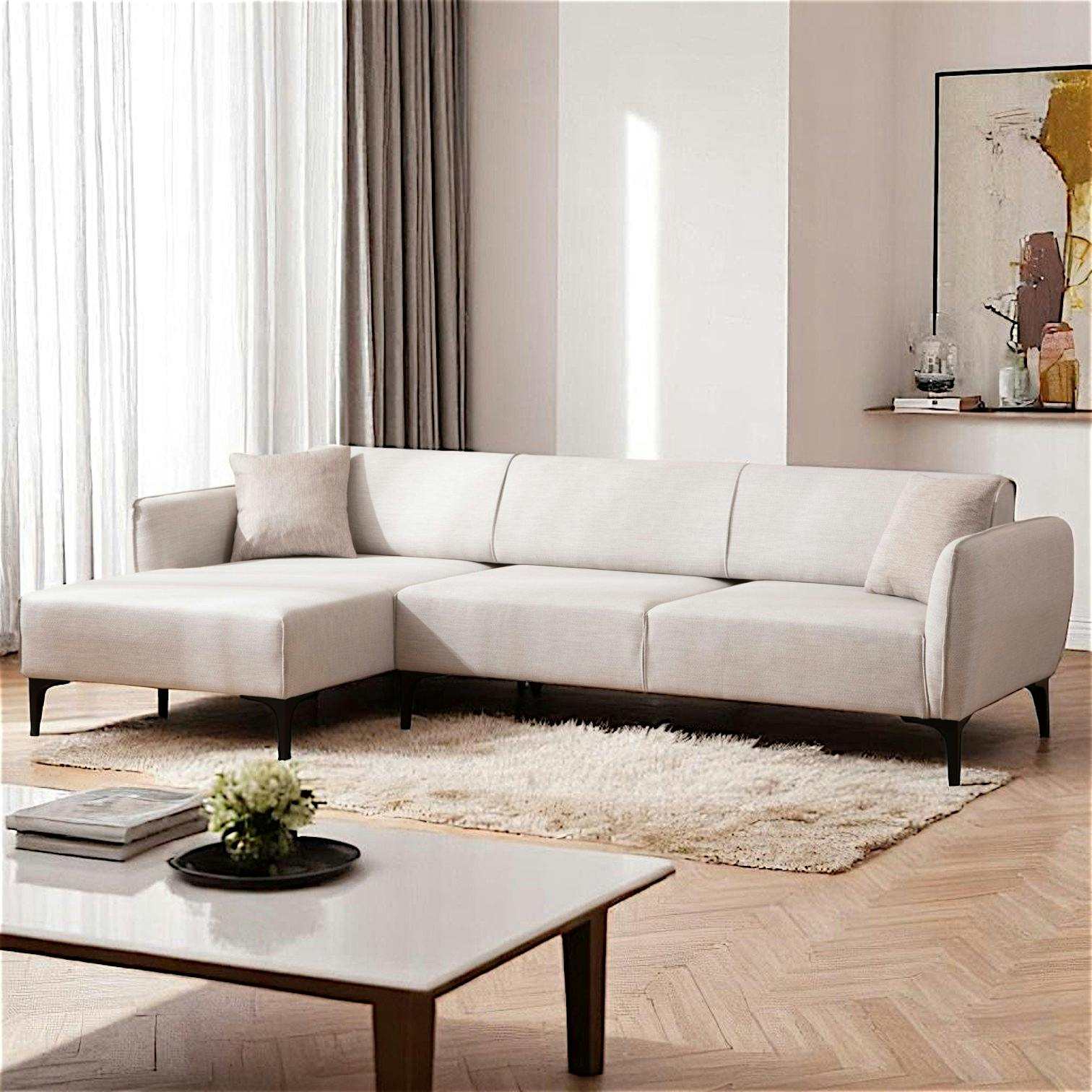 Canapé d'angle sable - couture déco, côté gauche VILNIUS