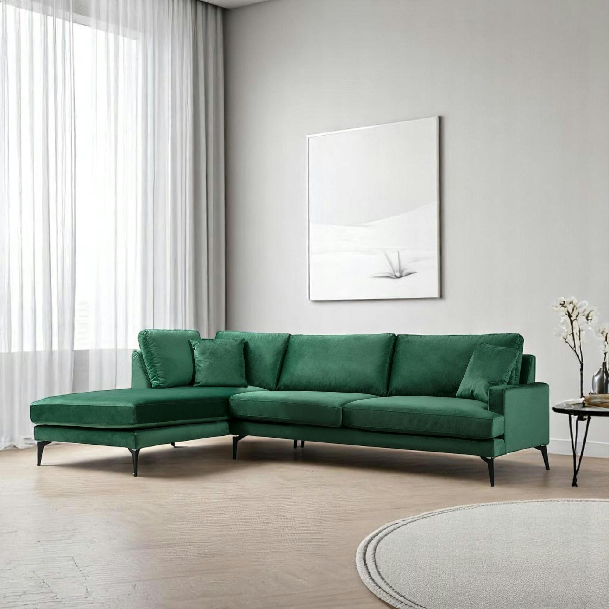 Canapé d'angle vert en velours - côté gauche SEATTLE