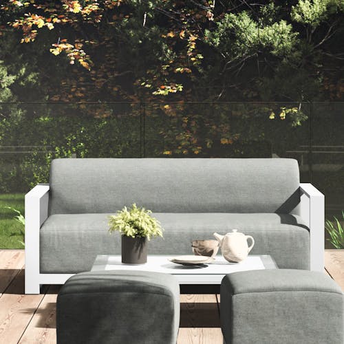 Canapé de jardin 2 places en aluminium blanc et tissu gris MAJORQUE