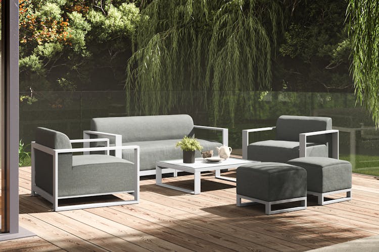 Canapé de jardin 2 places en aluminium blanc et tissu gris MAJORQUE