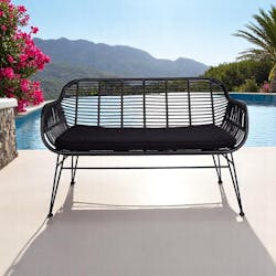 Canapé de jardin en résine tressée noire avec coussin d'assise noir IBIZA