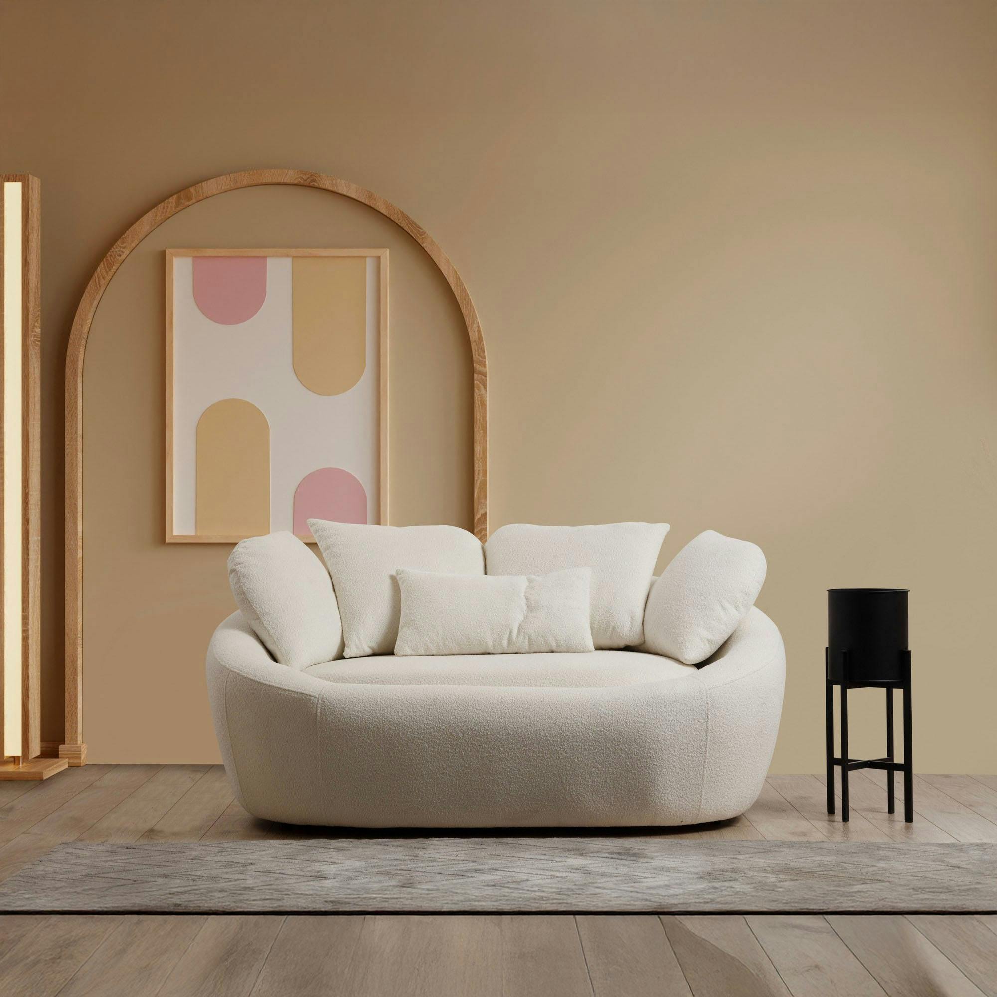 Canapé en bouclette blanc design organique 155 cm LUCCA