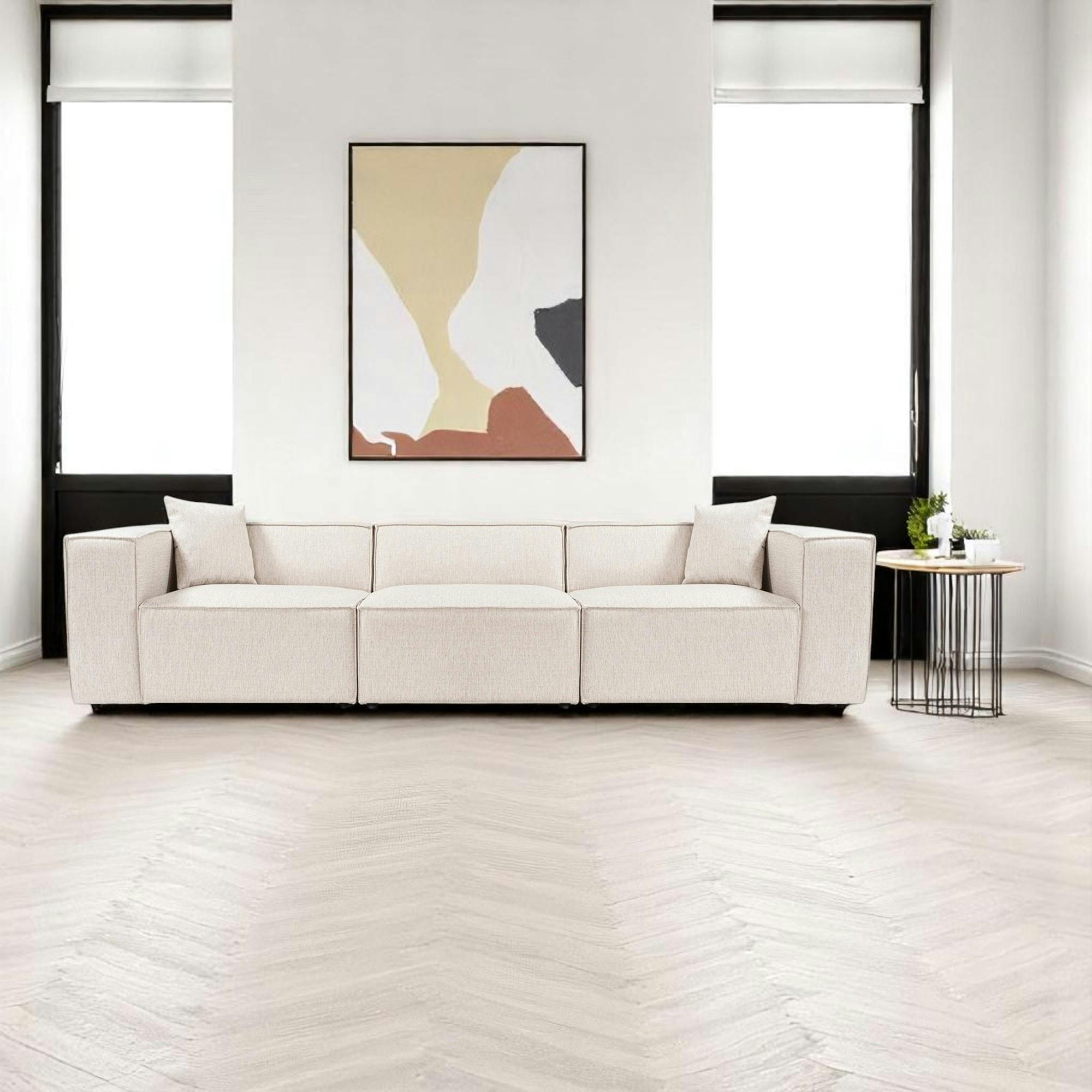 Canapé lin 4 places - écru, accoudoirs larges OSTUNI