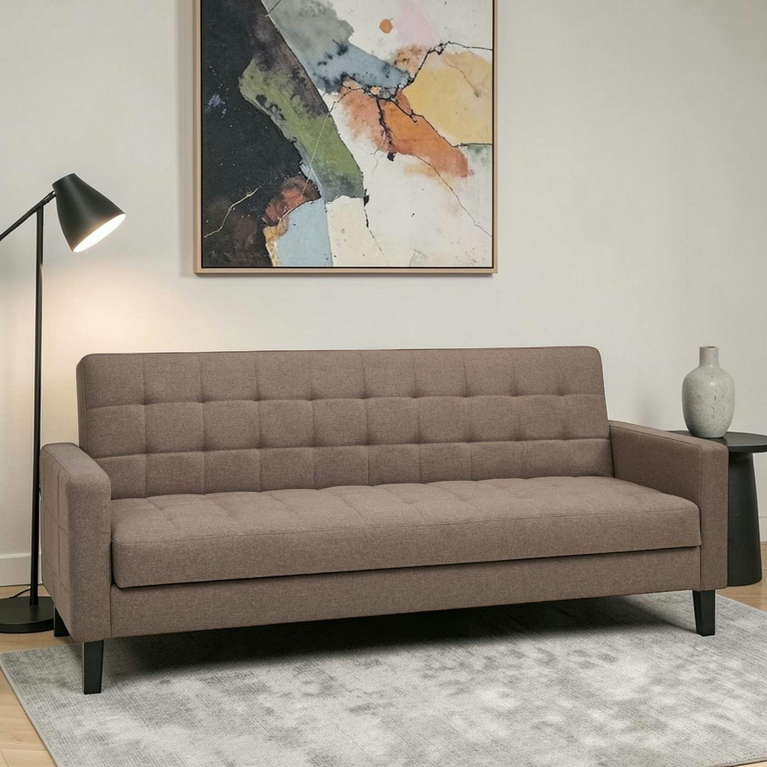 Canapé-lit 3 places marron chiné avec rangement NARVIK