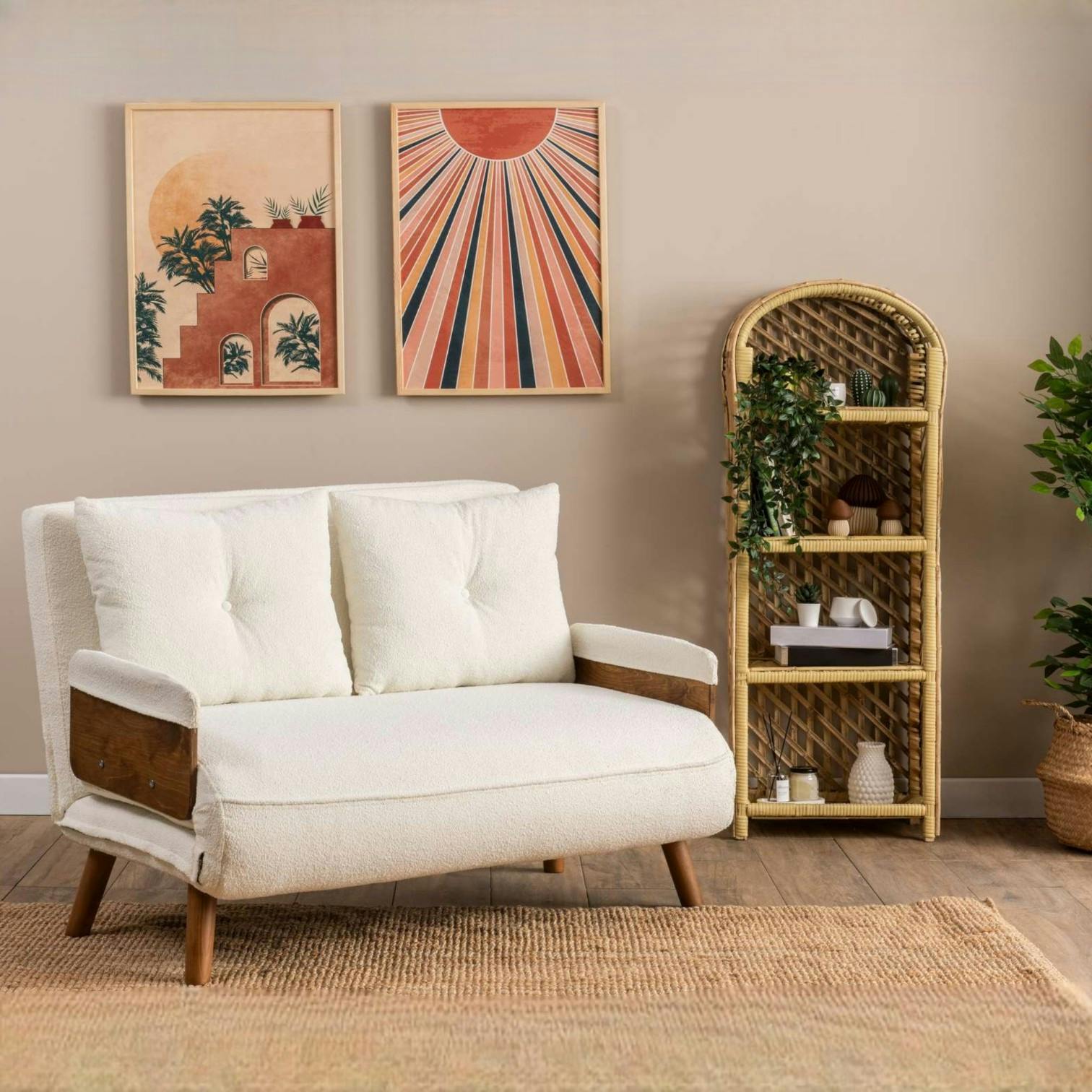 Canapé-lit d'appoint en bouclette blanche, 2 places LOJA