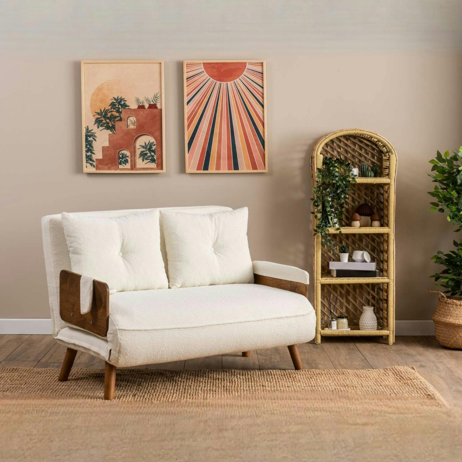 Canapé-lit d'appoint en bouclette blanche, 2 places LOJA