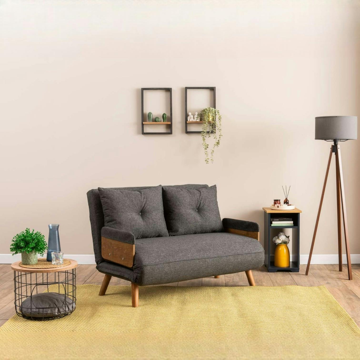 Canapé-lit d'appoint en tissu anthracite, 2 places LOJA