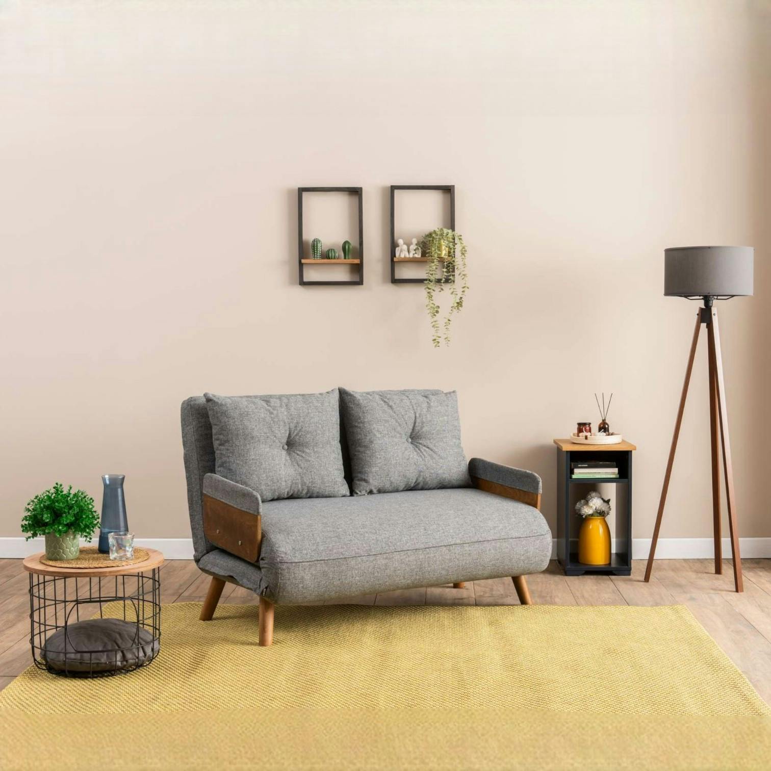 Canapé-lit d'appoint en tissu gris chiné, 2 places LOJA