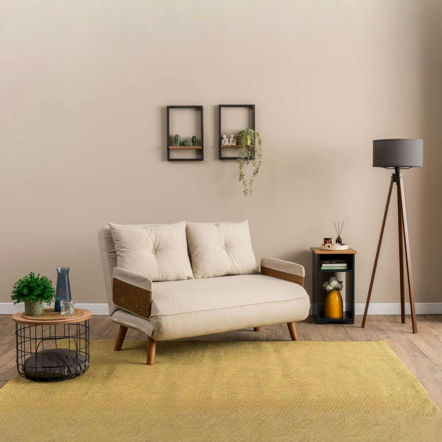 Canapé-lit d'appoint en velours écru, 2 places LOJA