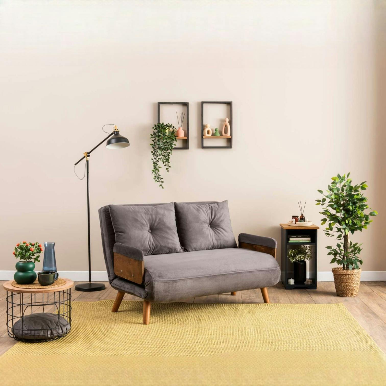 Canapé-lit d'appoint en velours gris, 2 places LOJA