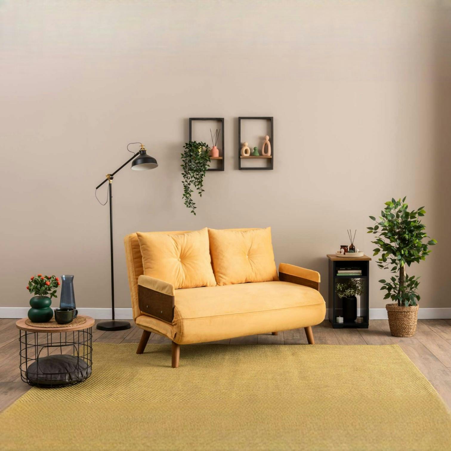 Canapé-lit d'appoint en velours jaune, 2 places LOJA