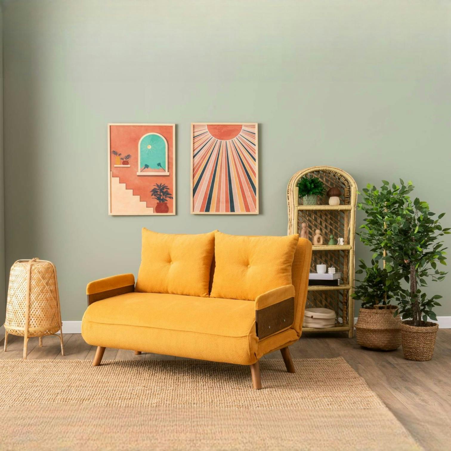 Canapé-lit d'appoint en velours moutarde, 2 places LOJA