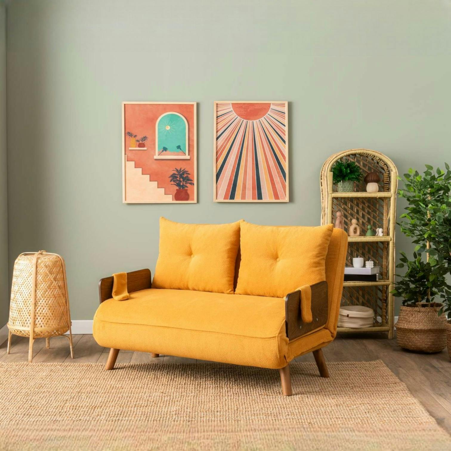 Canapé-lit d'appoint en velours moutarde, 2 places LOJA