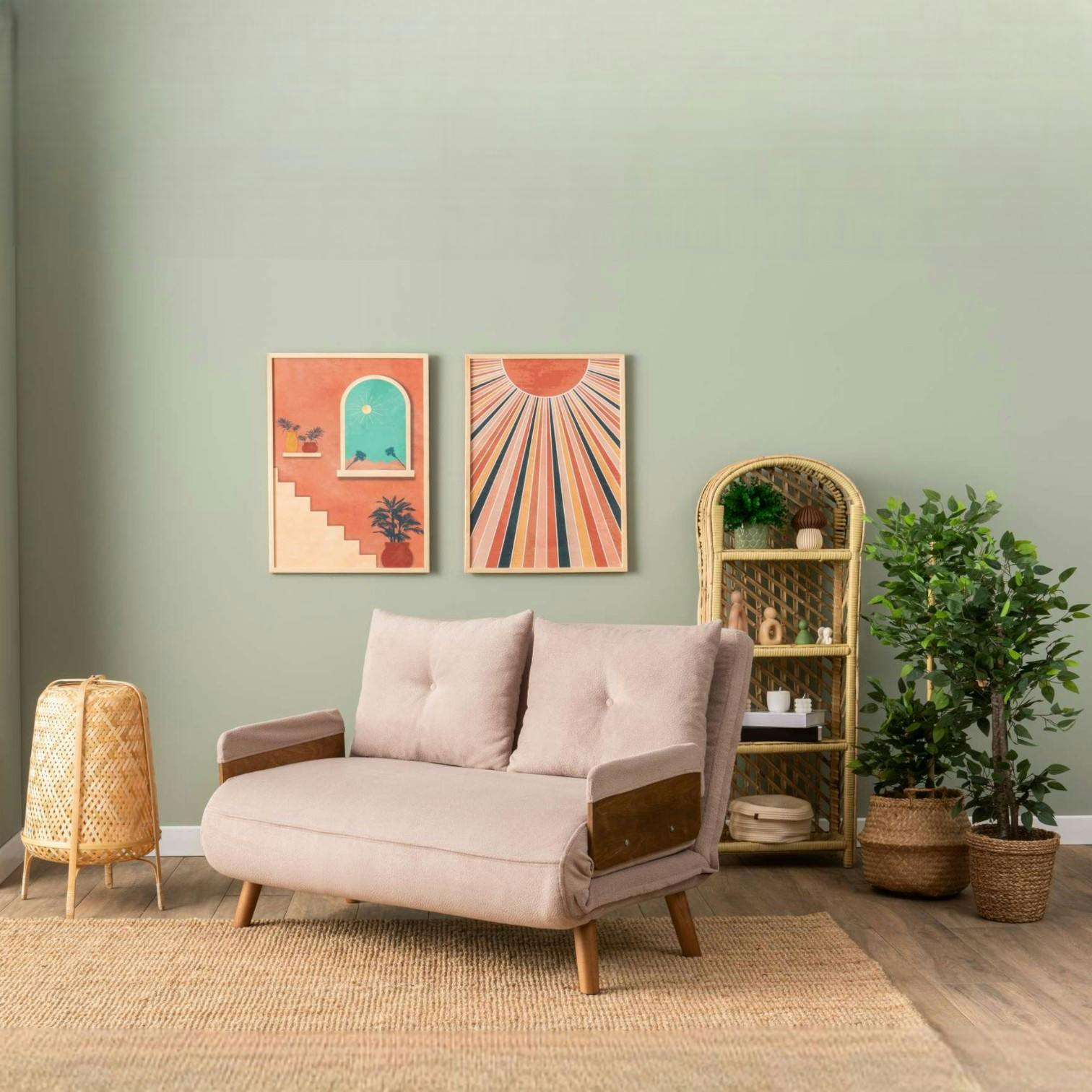 Canapé-lit d'appoint en velours rose, 2 places LOJA