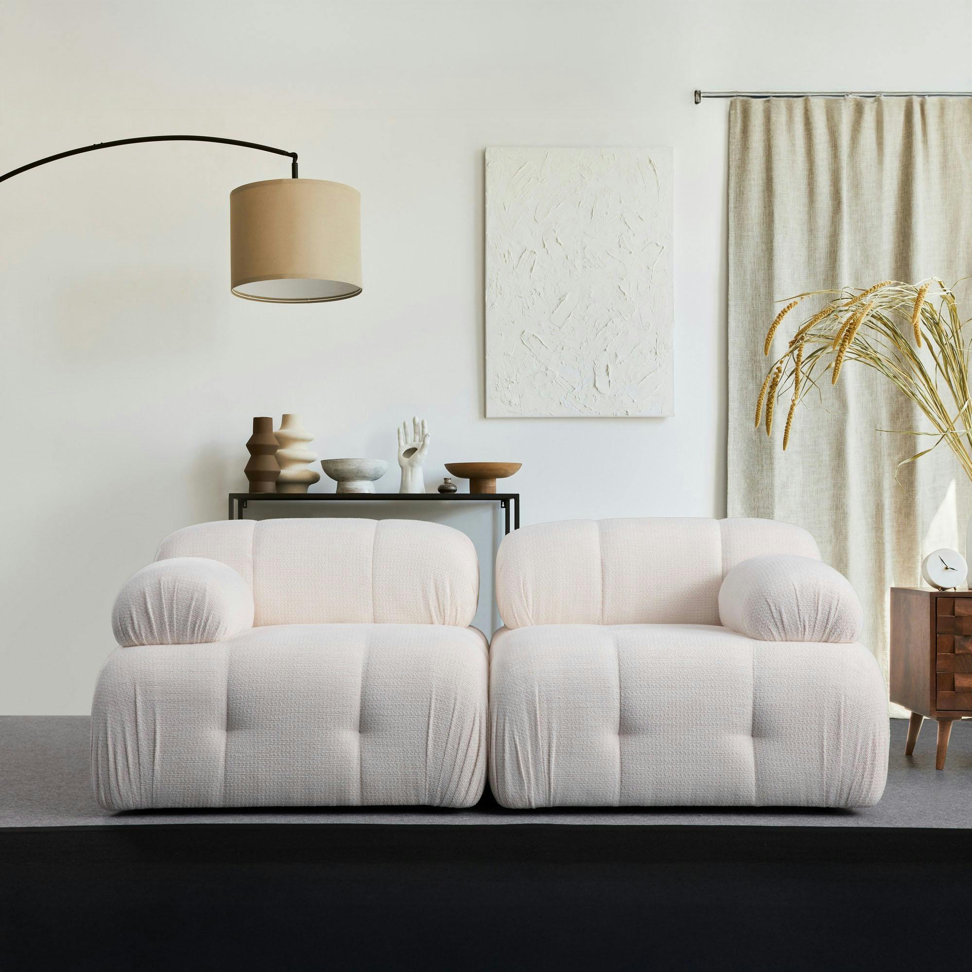 Canapé modulable 2 places blanc, assise profonde 190 cm ICA