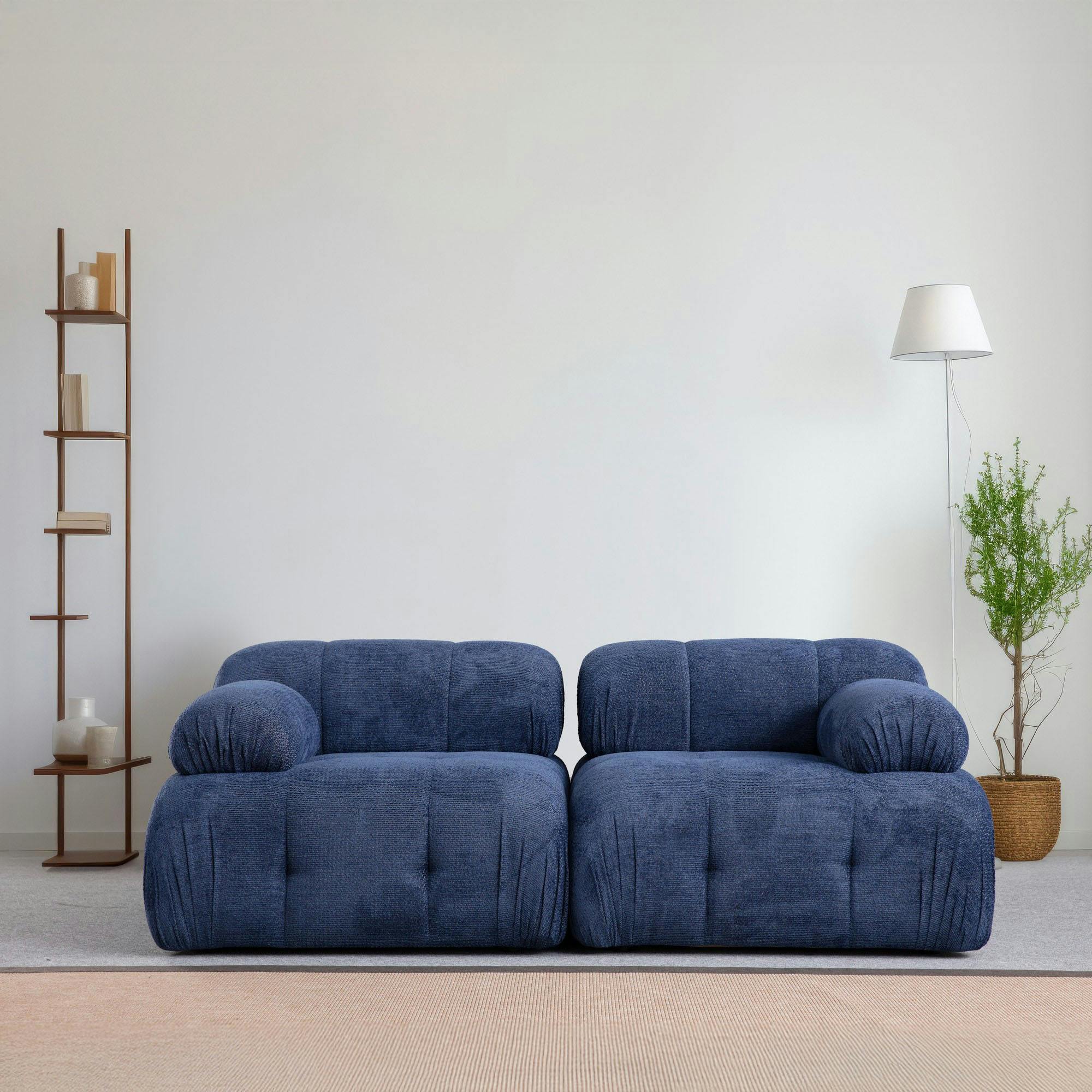 Canapé modulable 2 places bleu, assise profonde 190 cm ICA