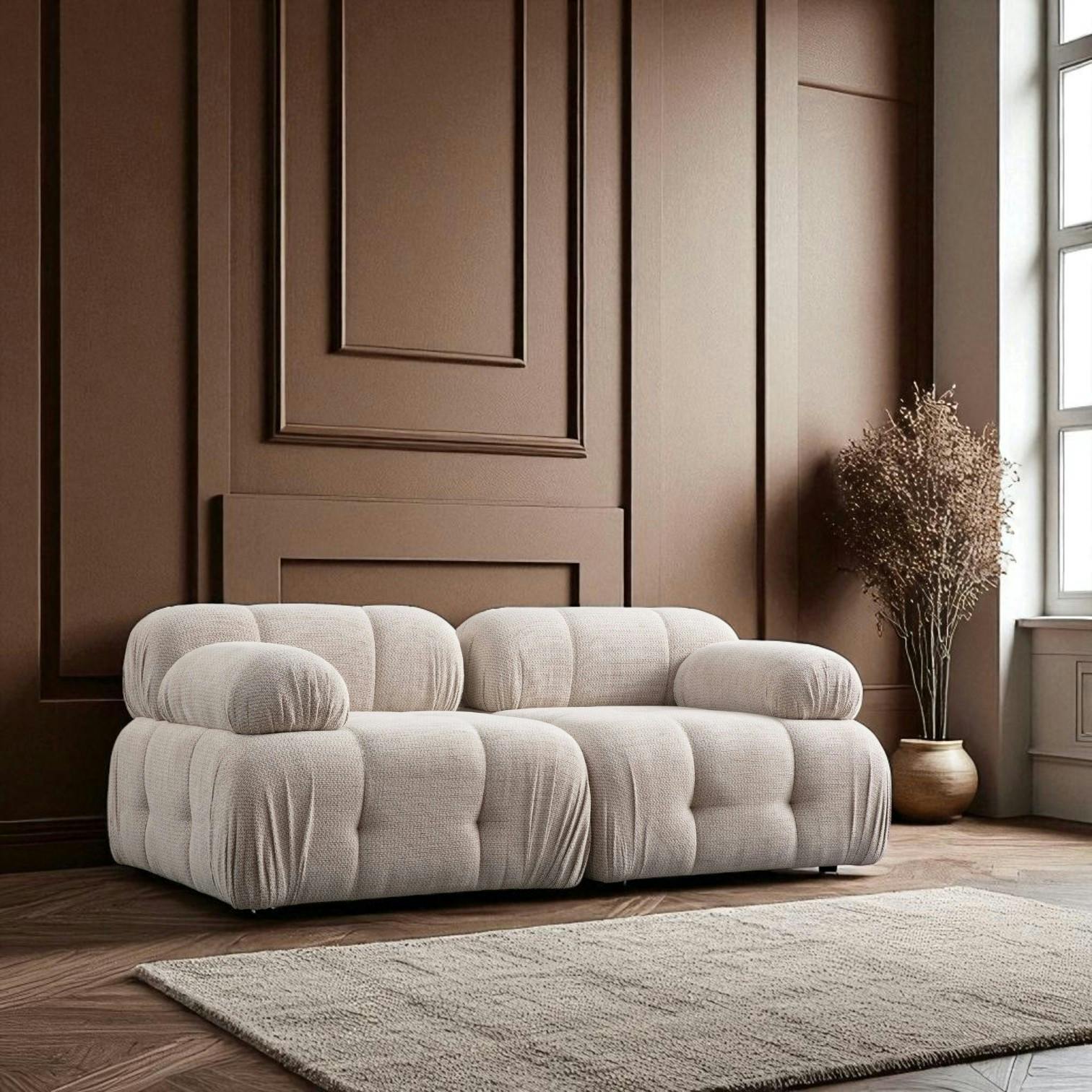 Canapé modulable 2 places écru, assise profonde 190 cm ICA